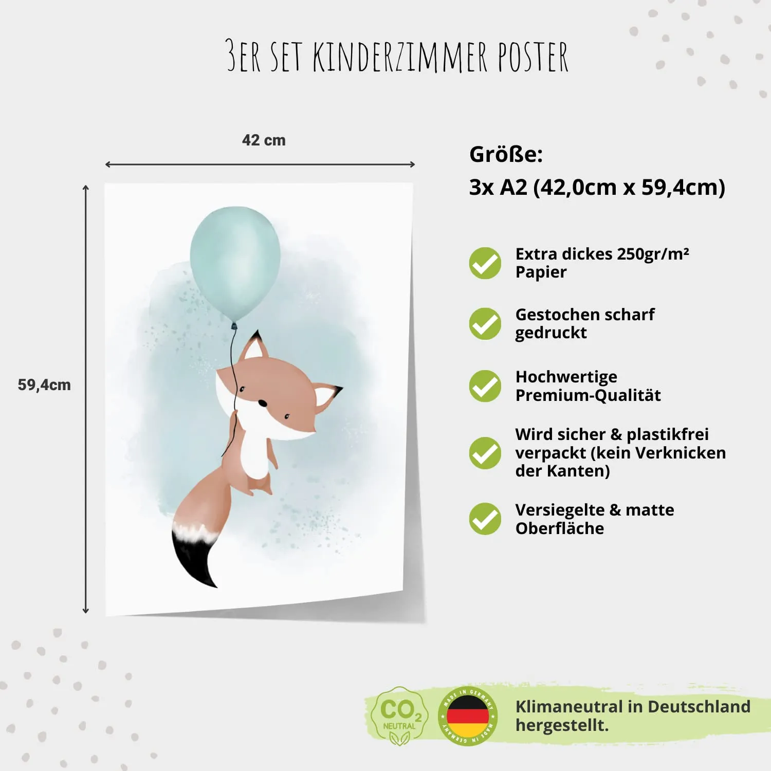 MeinBaby123 Fuchs & Luftballon Poster 3er Set A2 mint