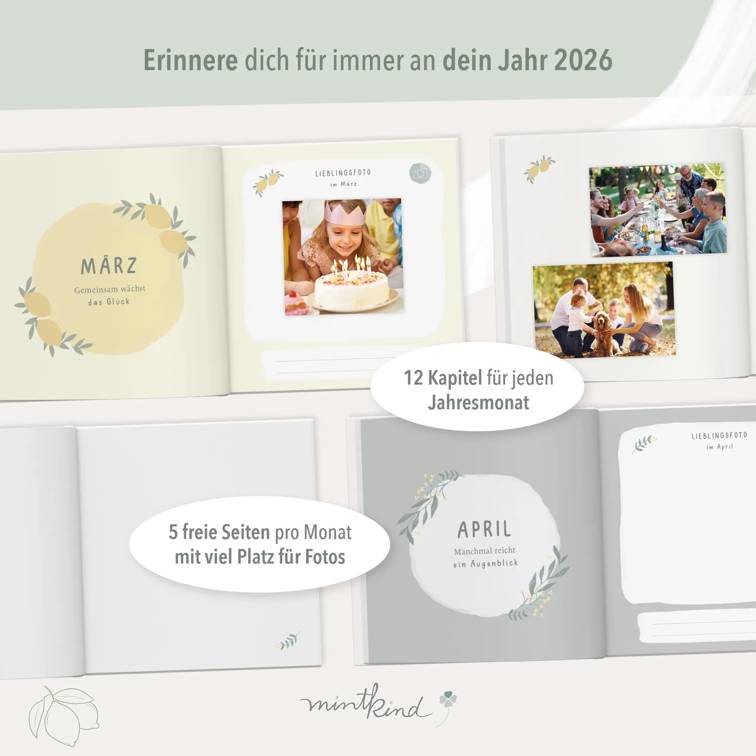 MINTKIND Jahrbuch 2026 Erinnerungsbuch Familie Baby Paar
