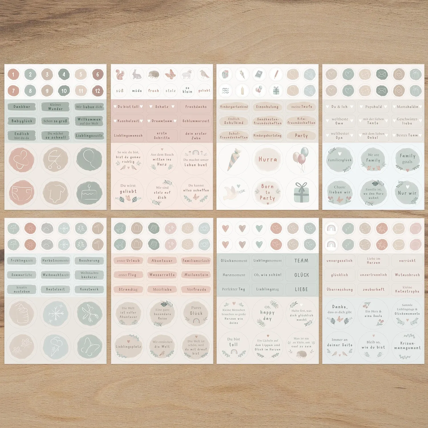 MINTKIND Babyalbum Sticker Set 8 Bögen Wald Blumen Wal