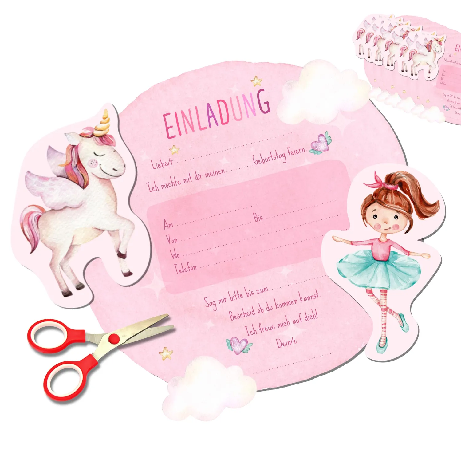 MeinBaby123 Fee & Einhorn Einladungskarten 10 Stück Bastelset