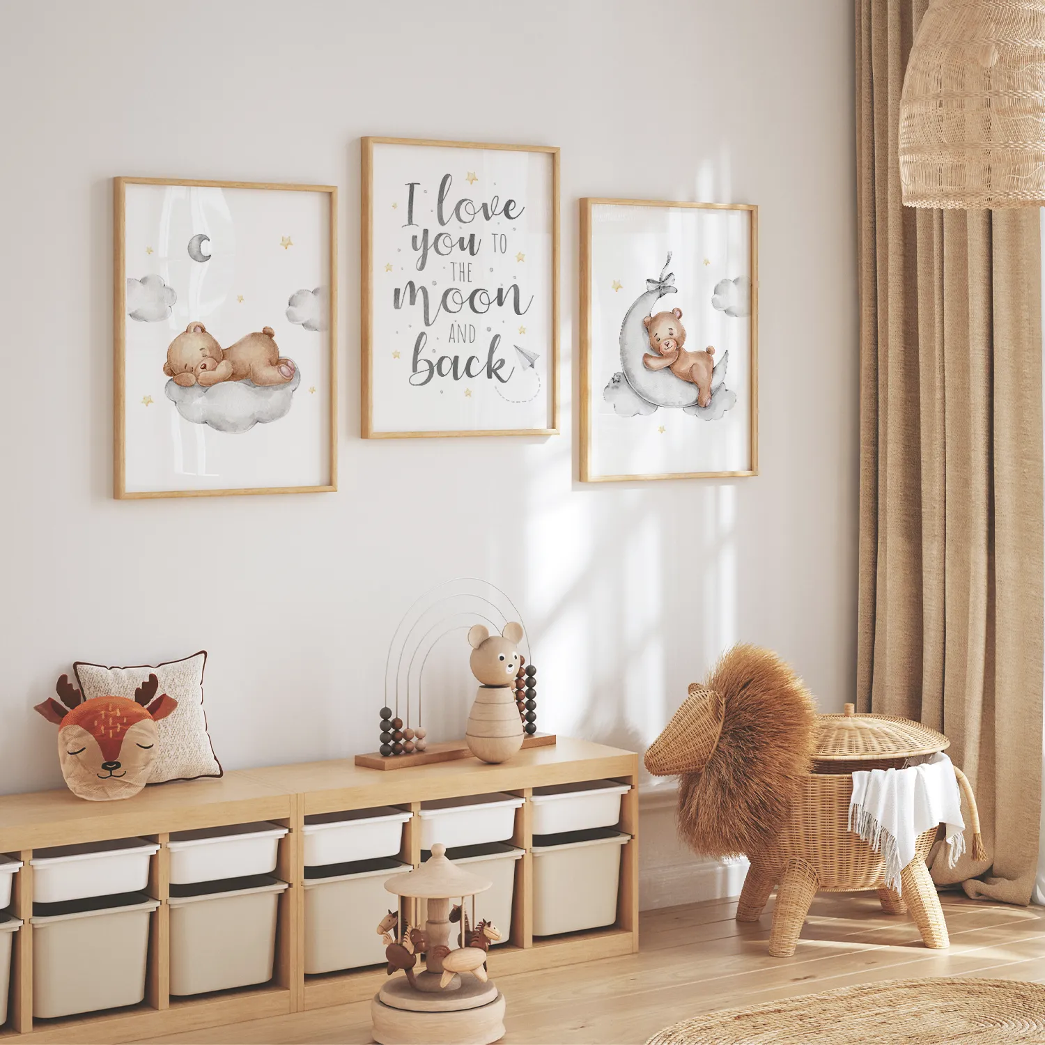 MeinBaby123 Bär & Mond Poster 3er Set A4 Boho