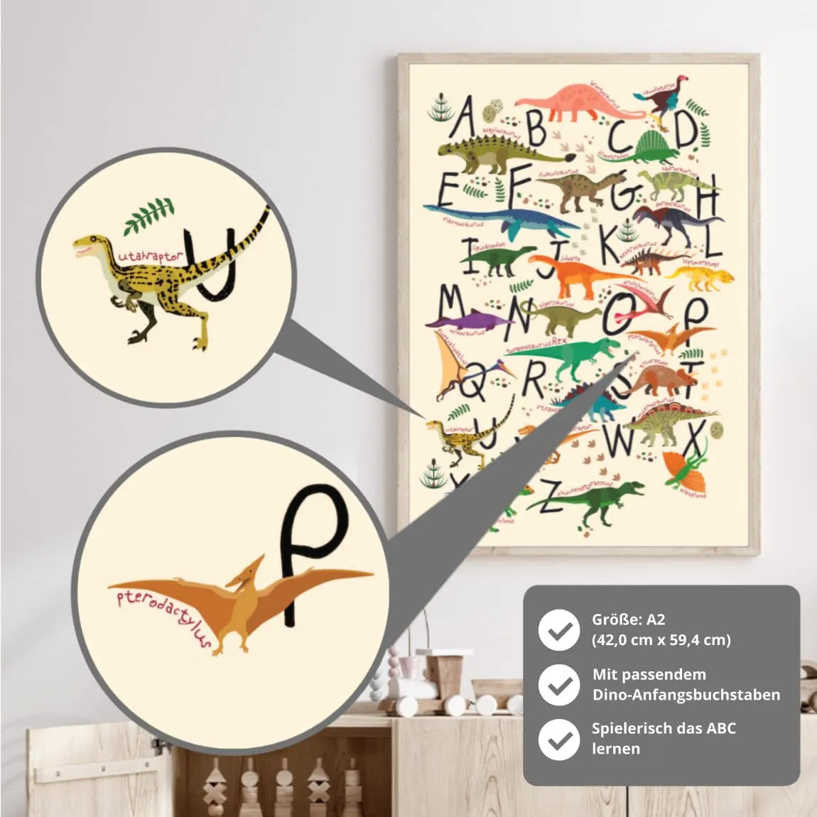 MeinBaby123 Dino ABC Poster A2 Kinderzimmer 300g matt