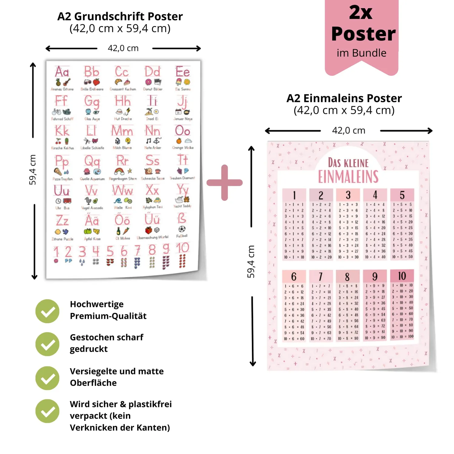 MeinBaby123 Lernposter Grundschrift Einmaleins rosa 2er A2