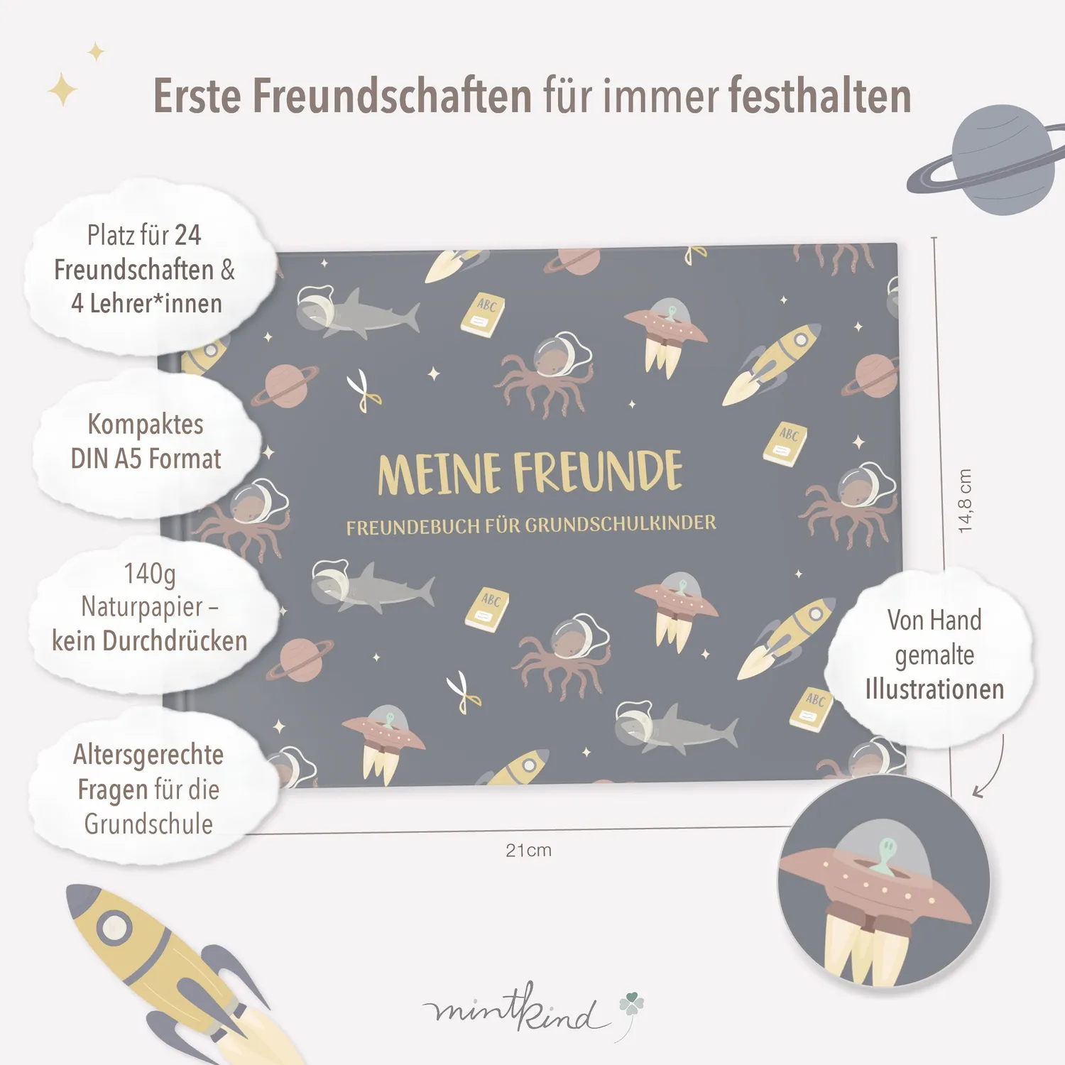 MINTKIND Meine Schulfreunde Weltraum Freundebuch Jungen