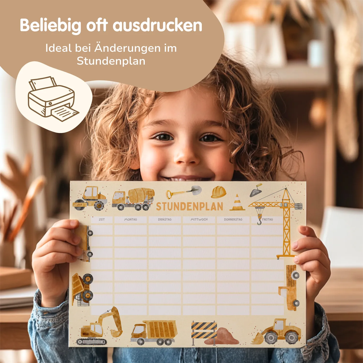 MeinBaby123 Stundenplan Bagger zum Ausdrucken A4 PDF
