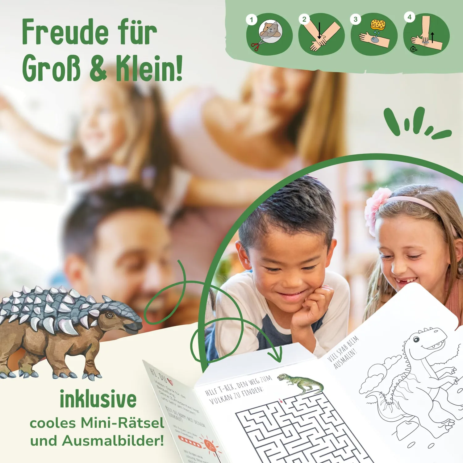 MeinBaby123 Kinder Tattoos Dinos 5er Set 550 Stück vegan
