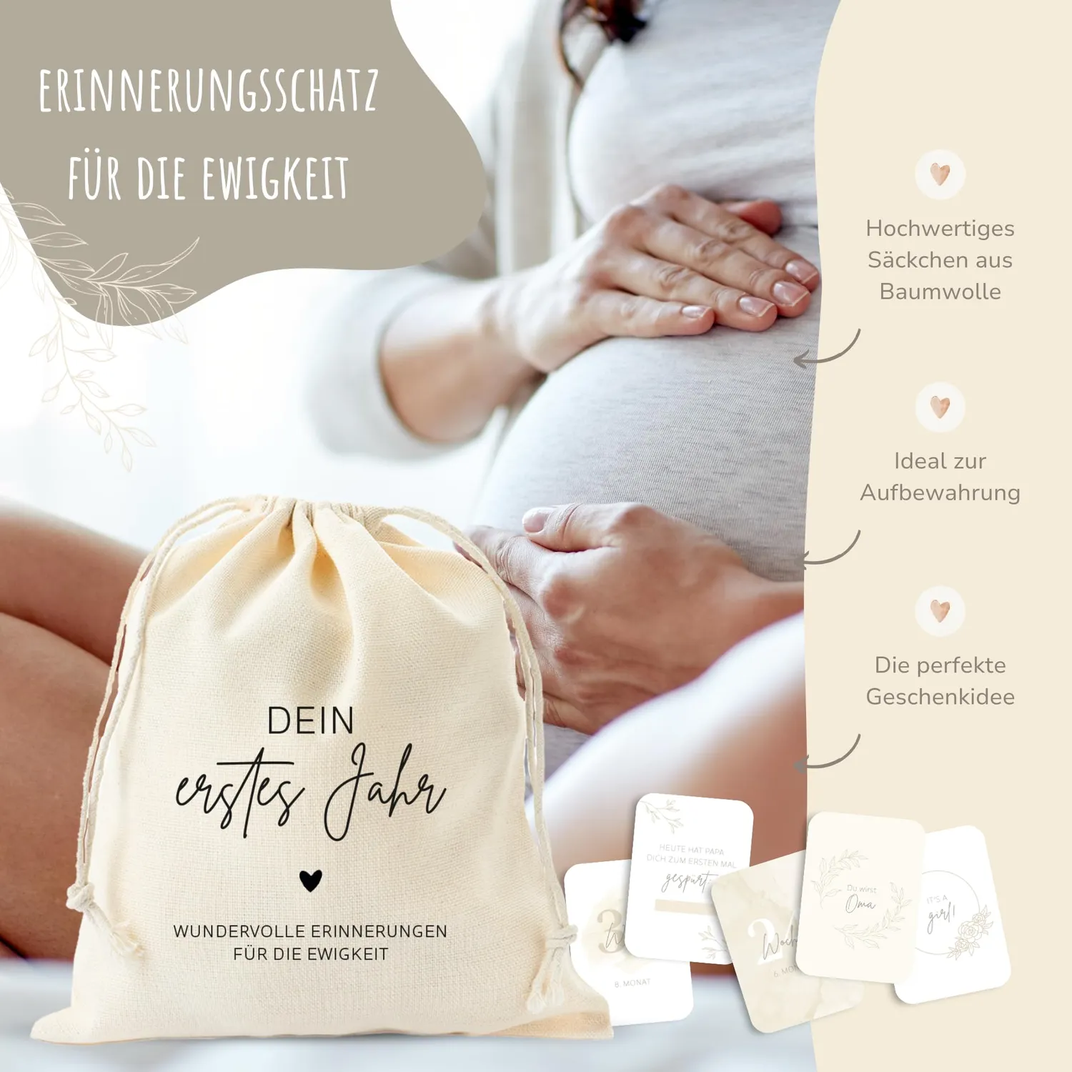 MeinBaby123 Meilensteinkarten Schwangerschaft beige boho 42er Set