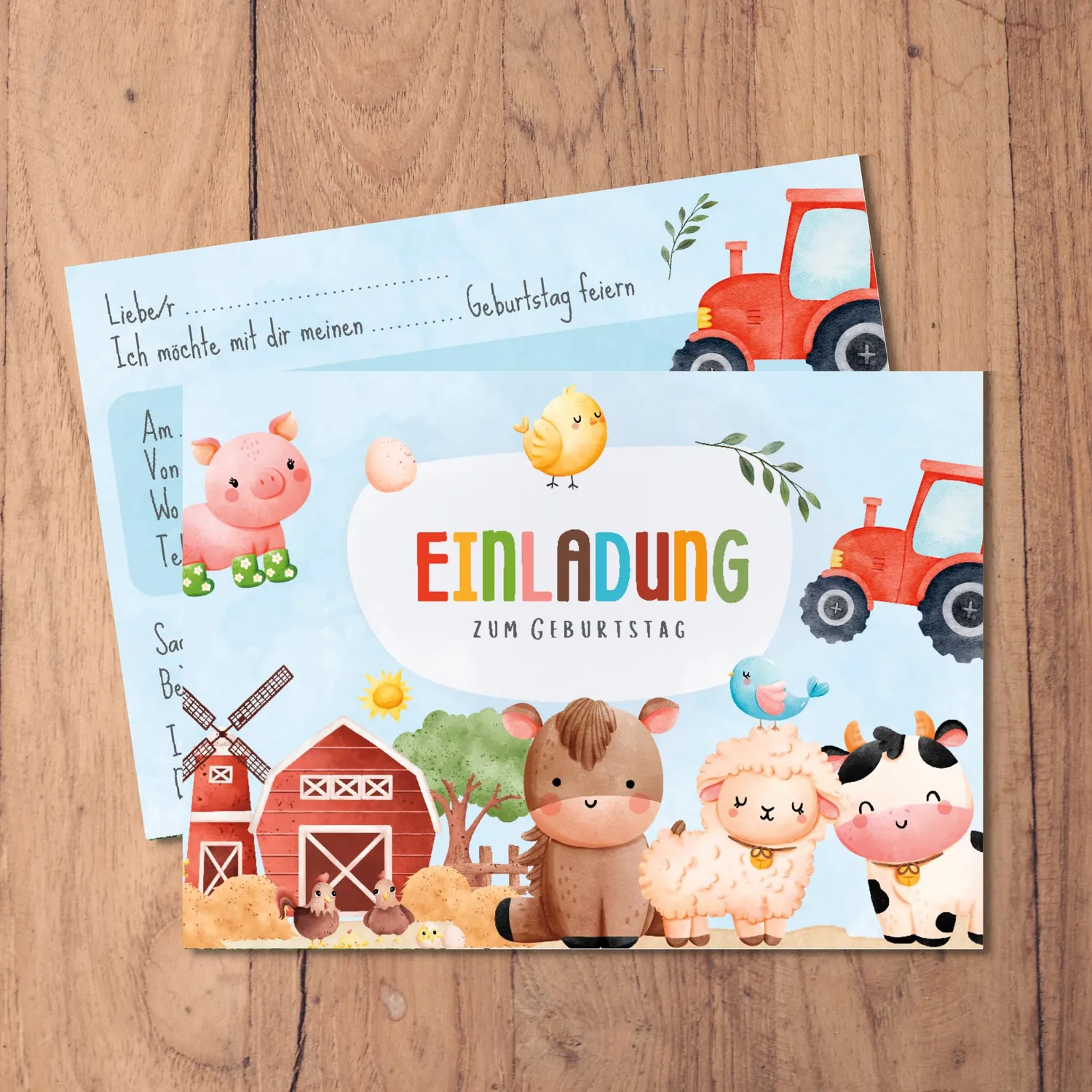 MeinBaby123 Einladungskarten Bauernhof 10er-Set A6 Umschlag