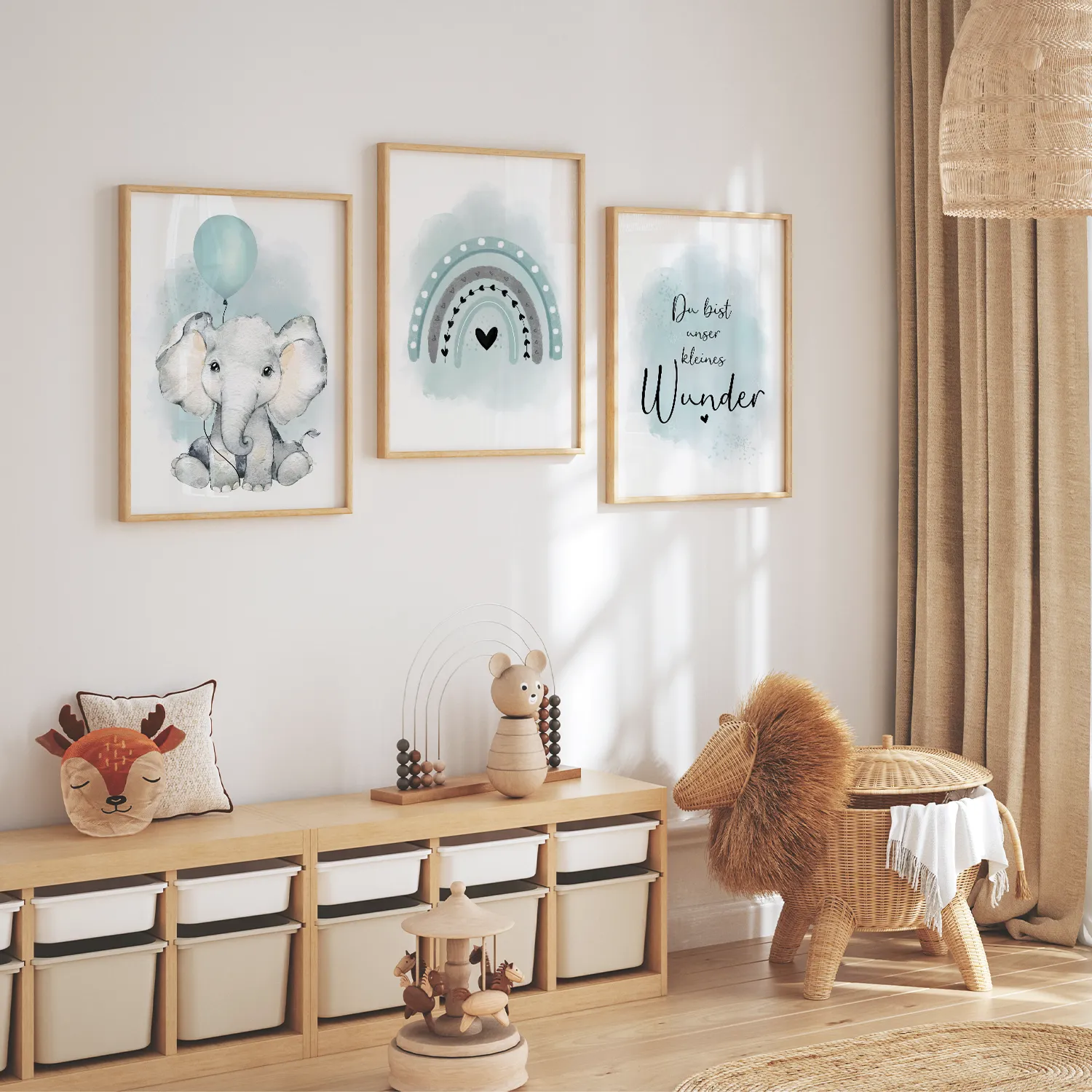 MeinBaby123 Kinderzimmer Poster Elefant mint 3er Set A4