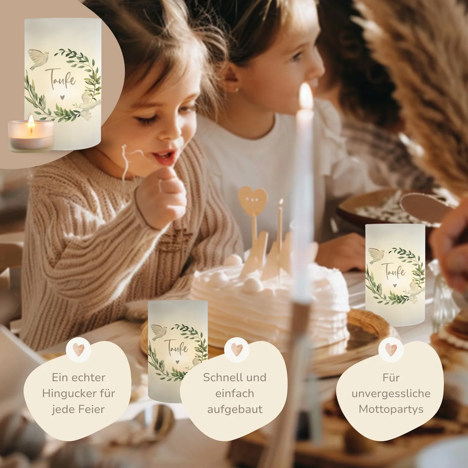 MeinBaby123 Tauben Windlicht Taufe Tischdeko 10er transparent