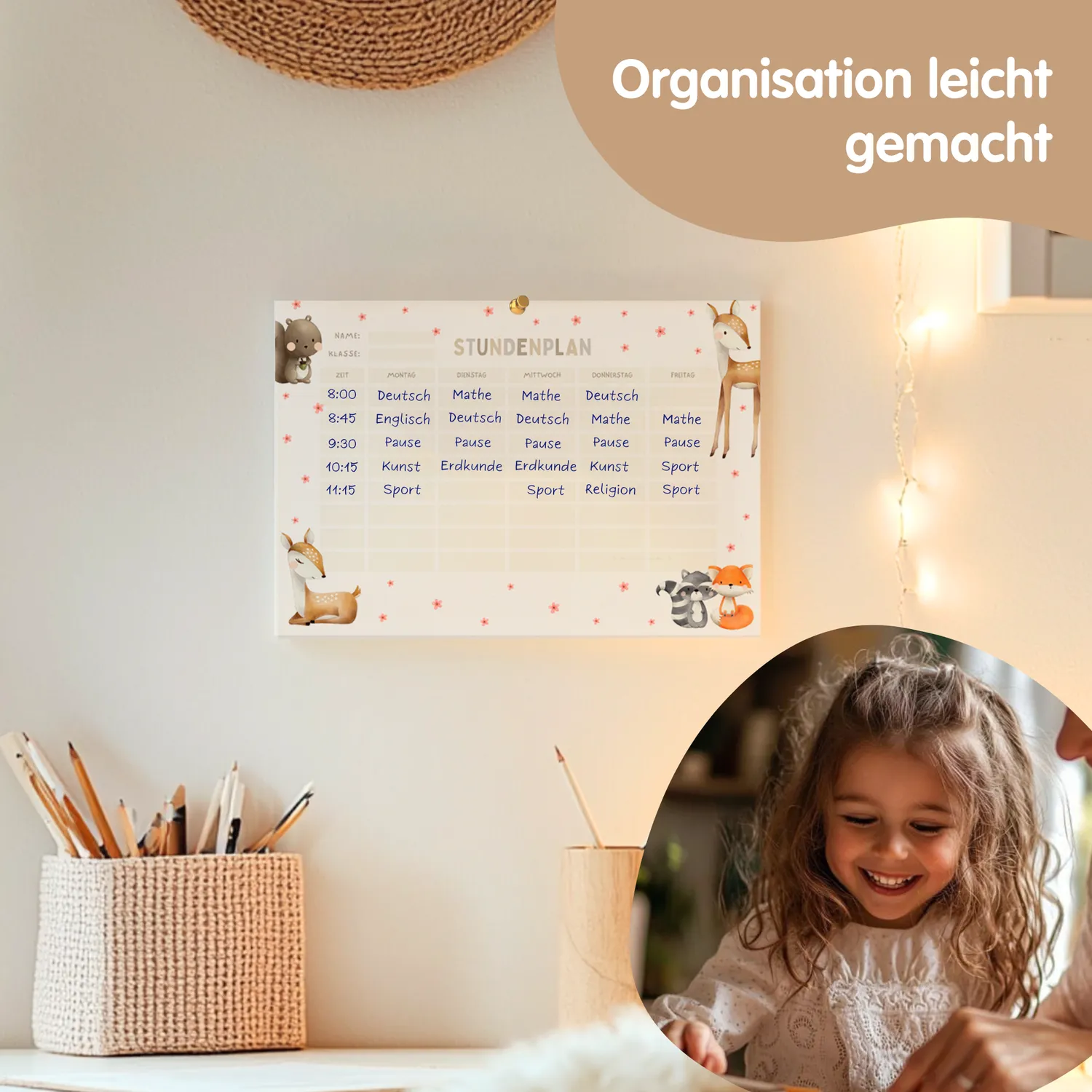 MeinBaby123 Waldtiere Stundenplan zum Ausdrucken PDF A4