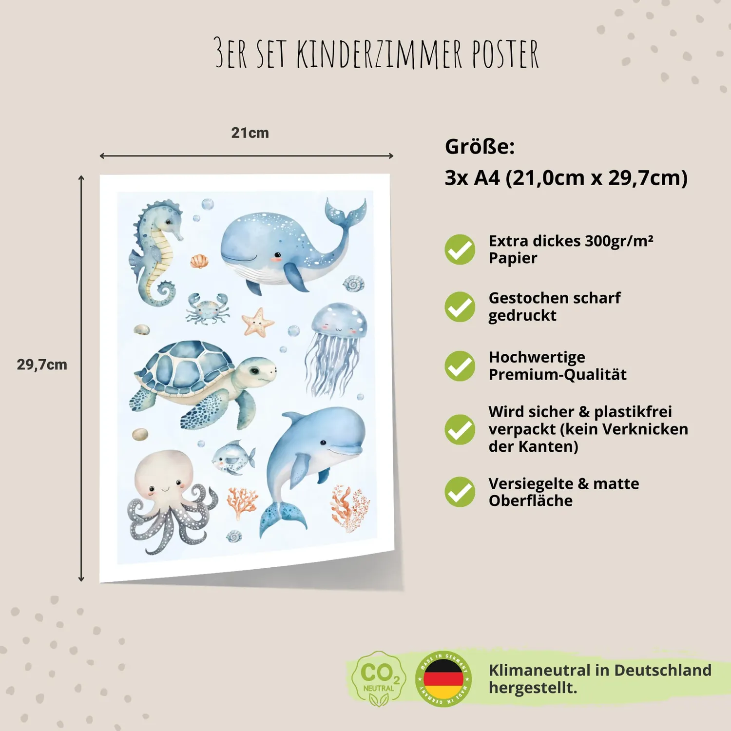 MeinBaby123 Unterwasserwelt Kinderzimmerposter 3er Set A4 matt