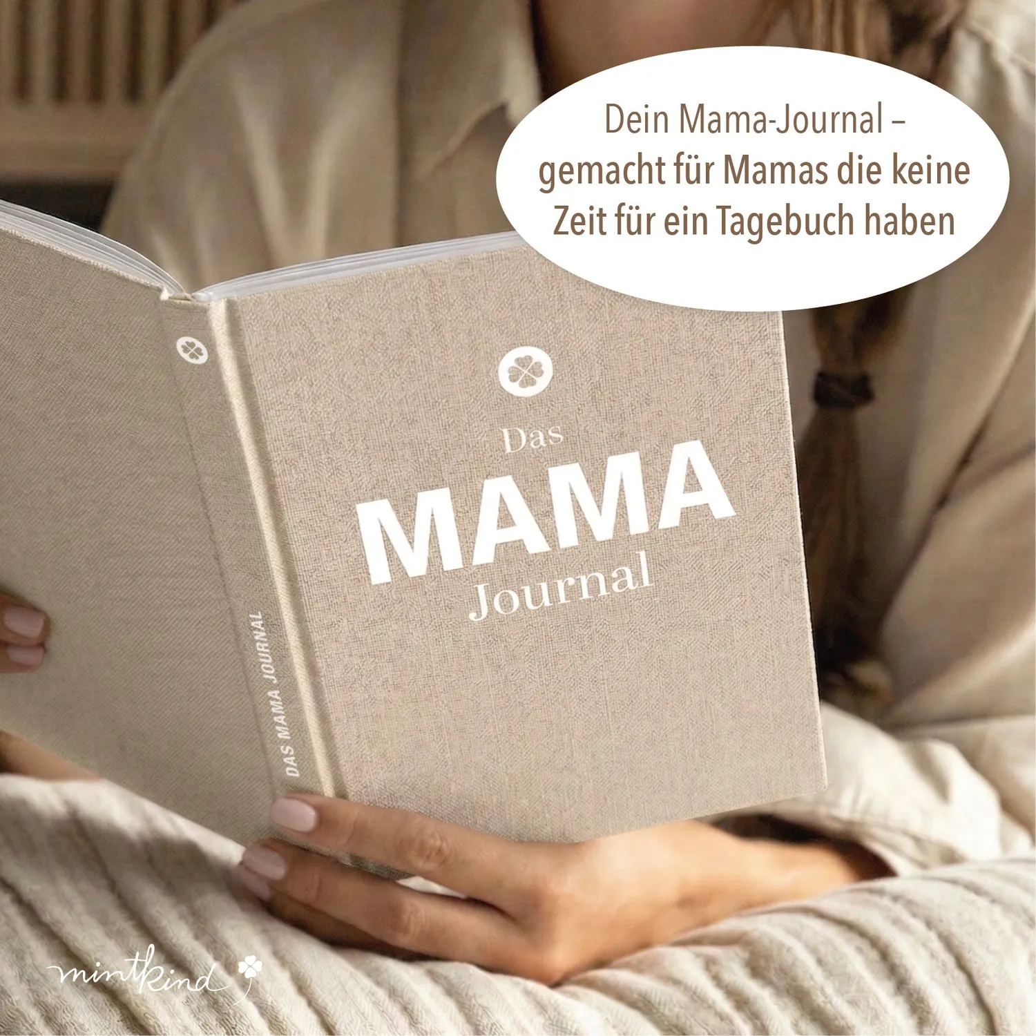 MINTKIND Mama Journal Tagebuch Leinen Beige geführt