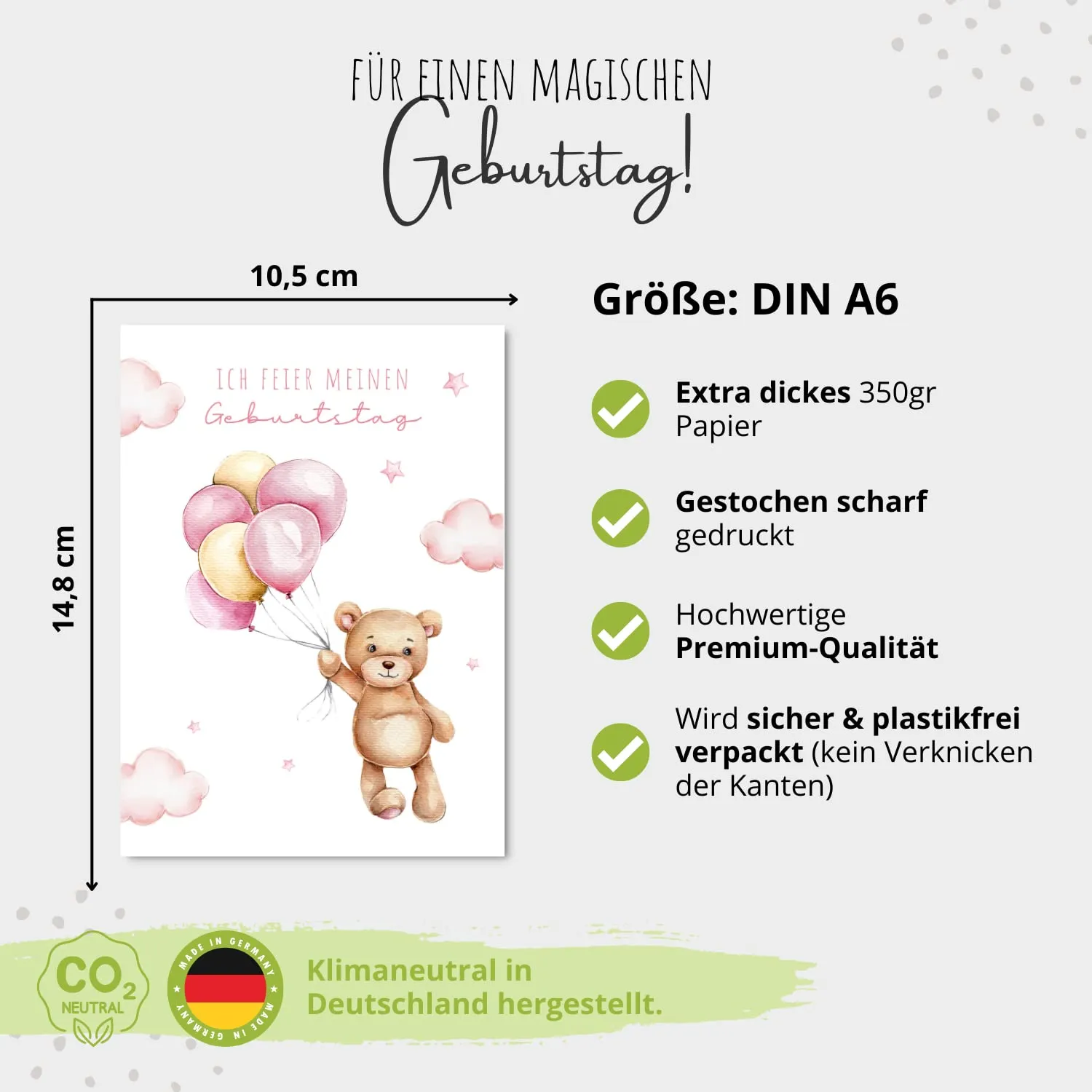 MeinBaby123 Bär Einladungskarten Kindergeburtstag 10er mit Umschlag