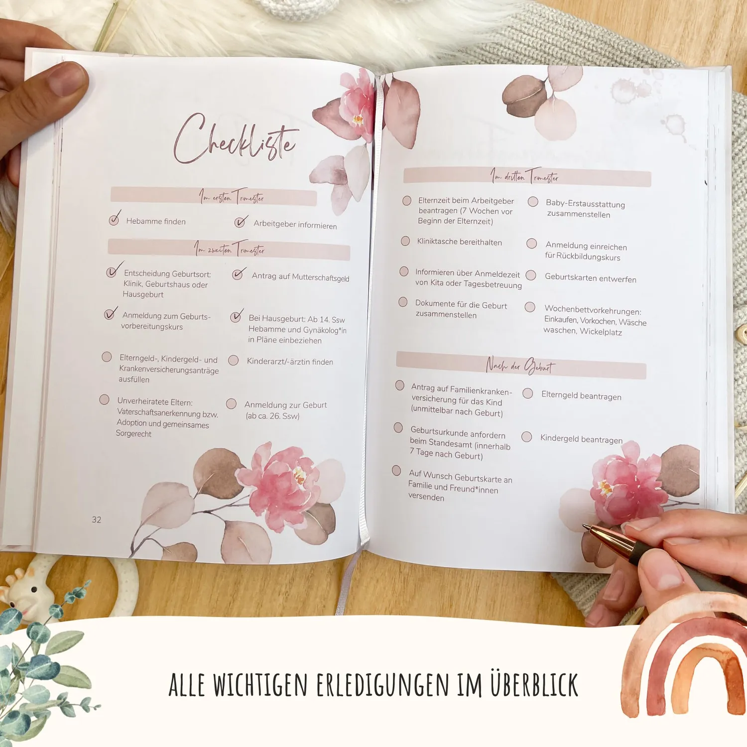 MeinBaby123 Schwangerschaftstagebuch Rosa Flower Goldprägung