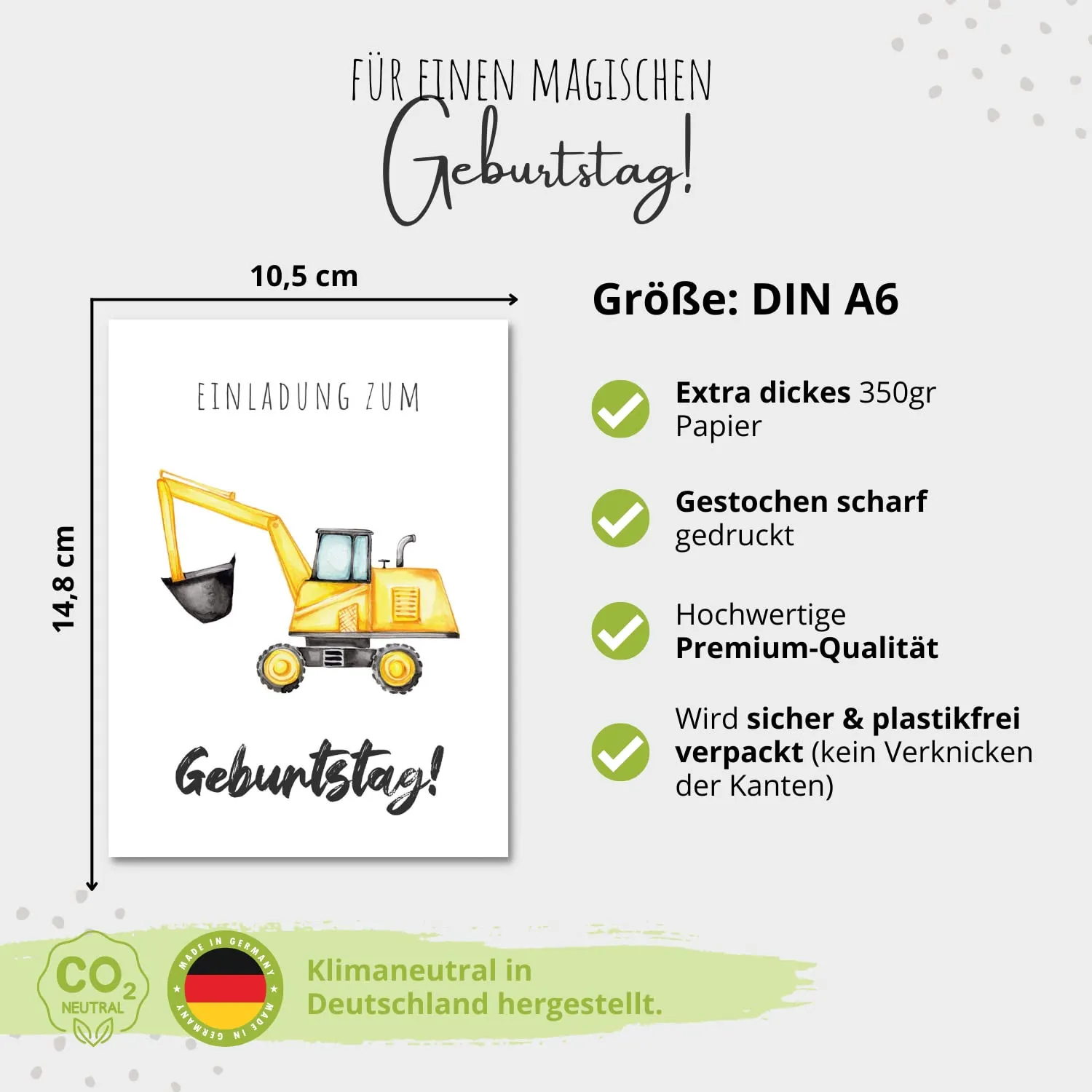MeinBaby123 Bagger Einladungskarten 10er mit Umschlägen