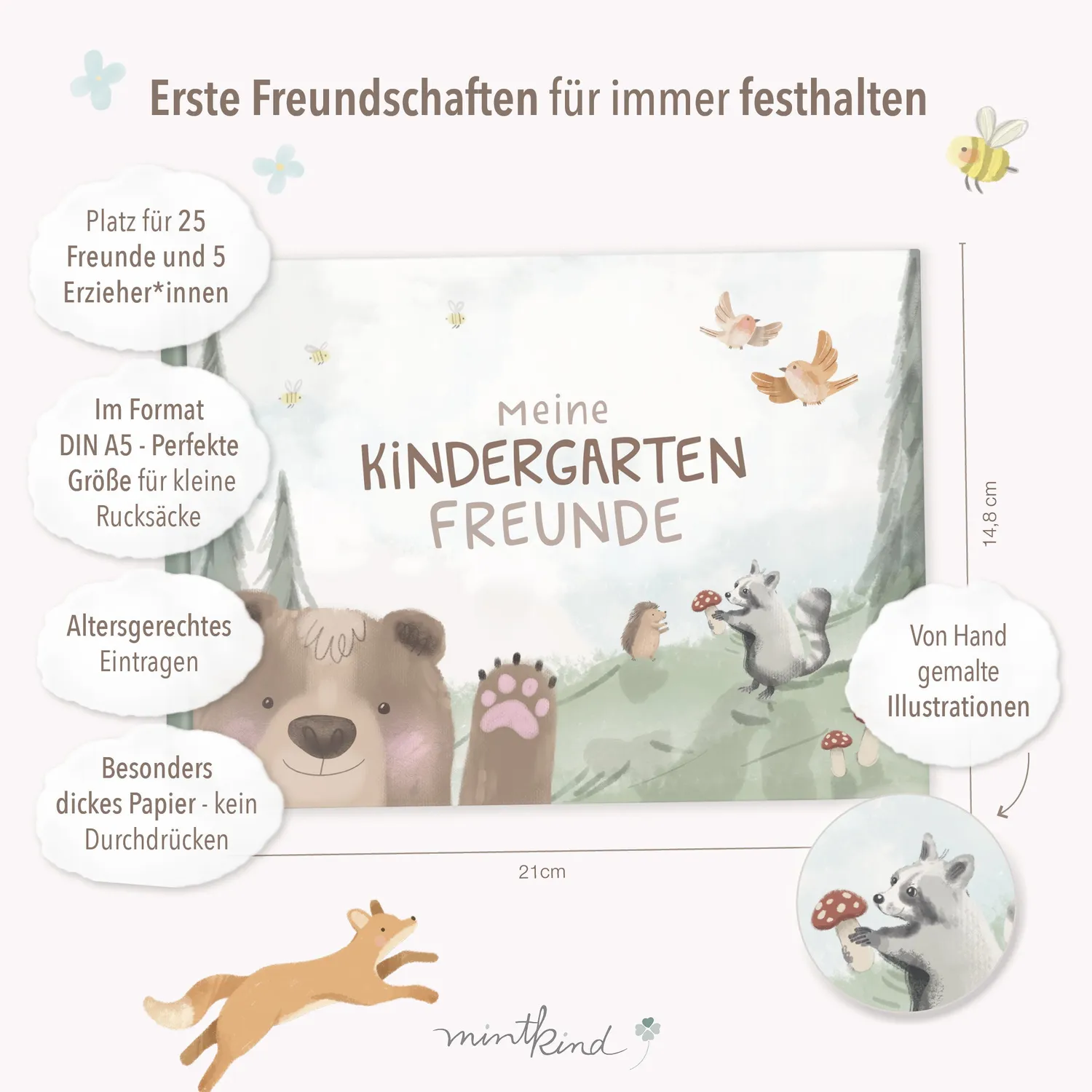 MINTKIND Kindergarten Freundebuch Waldtiere Bär DIN A5