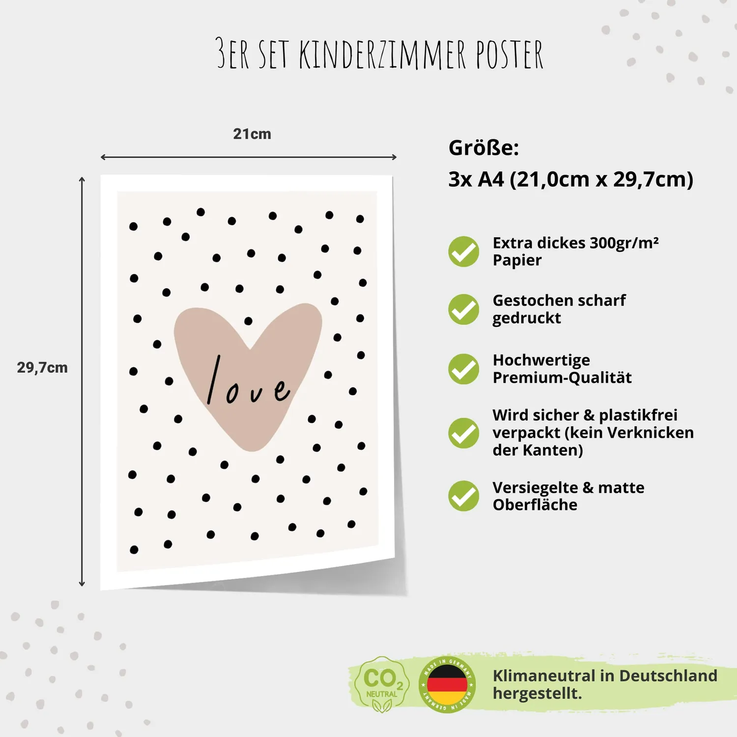 MeinBaby123 Kinderzimmerposter Sonne & Herz 3er Set A4