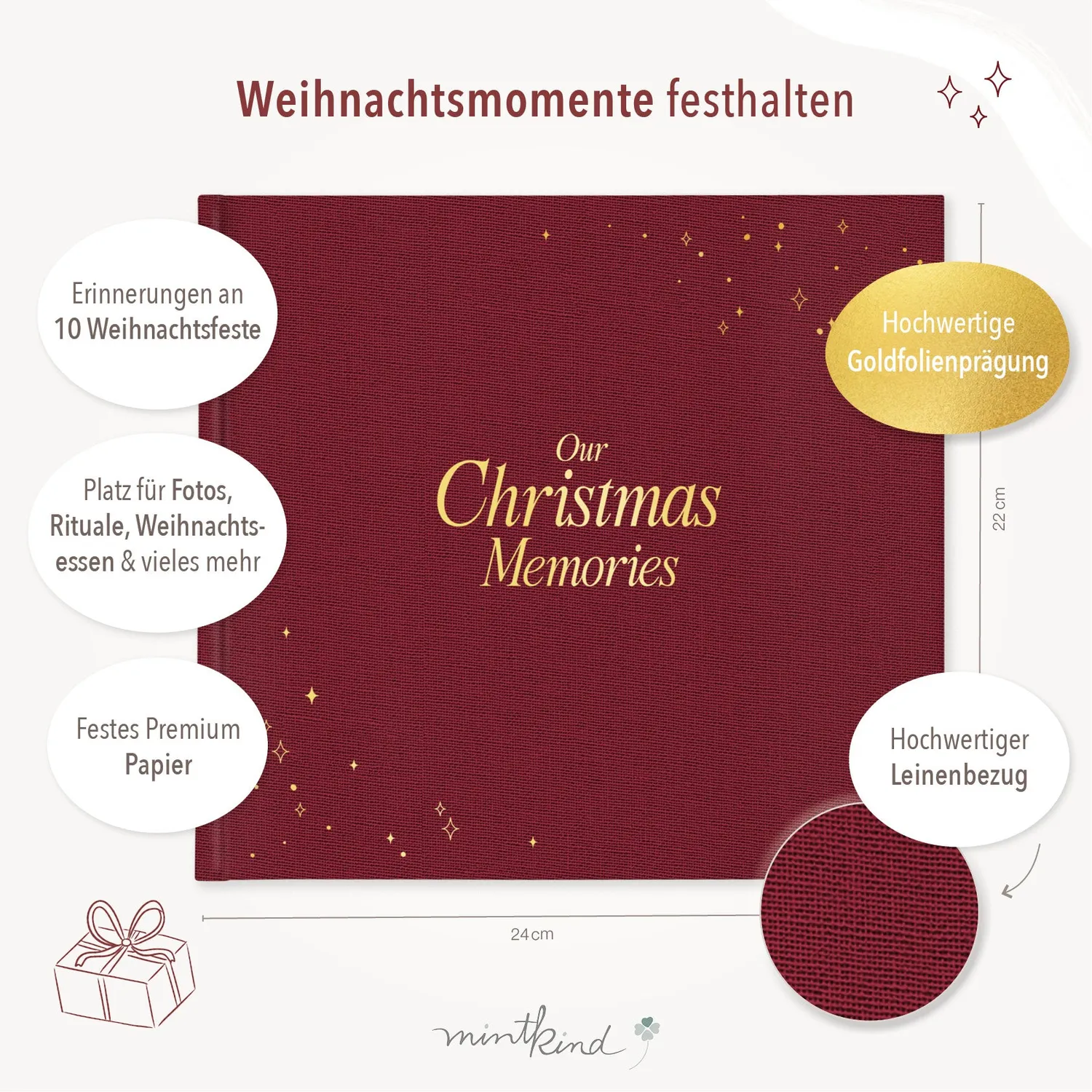 MINTKIND Our Christmas Memories Erinnerungsbuch Leinen Rot 10 Jahre