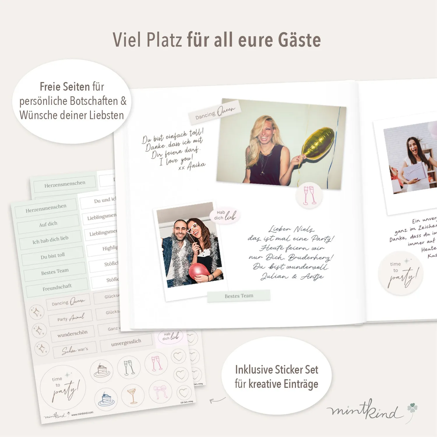 MINTKIND Gästebuch Geburtstag Beige 56 Seiten blanko