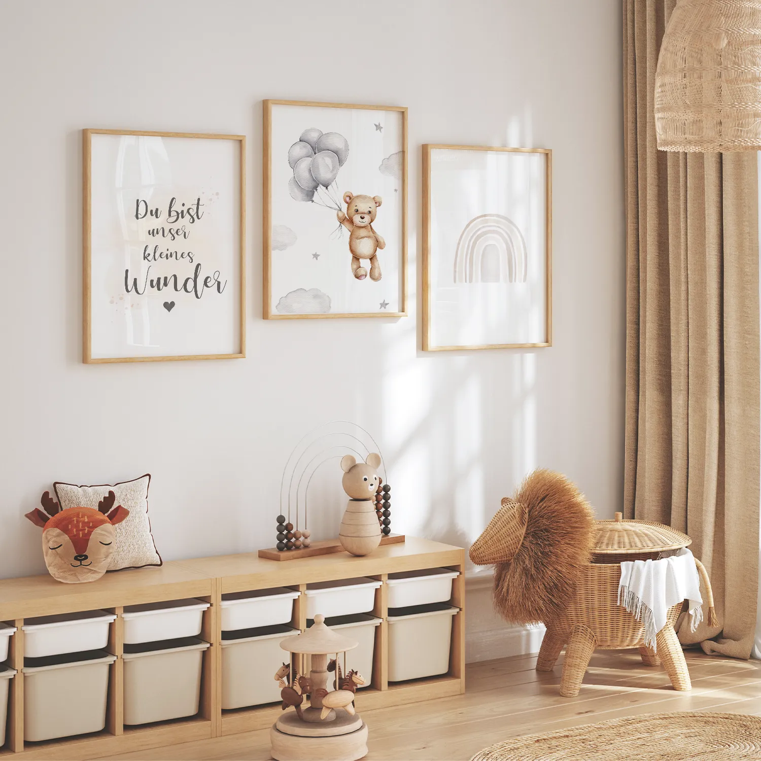 MeinBaby123 Bär & Regenbogen Poster 3er Set A4 Boho