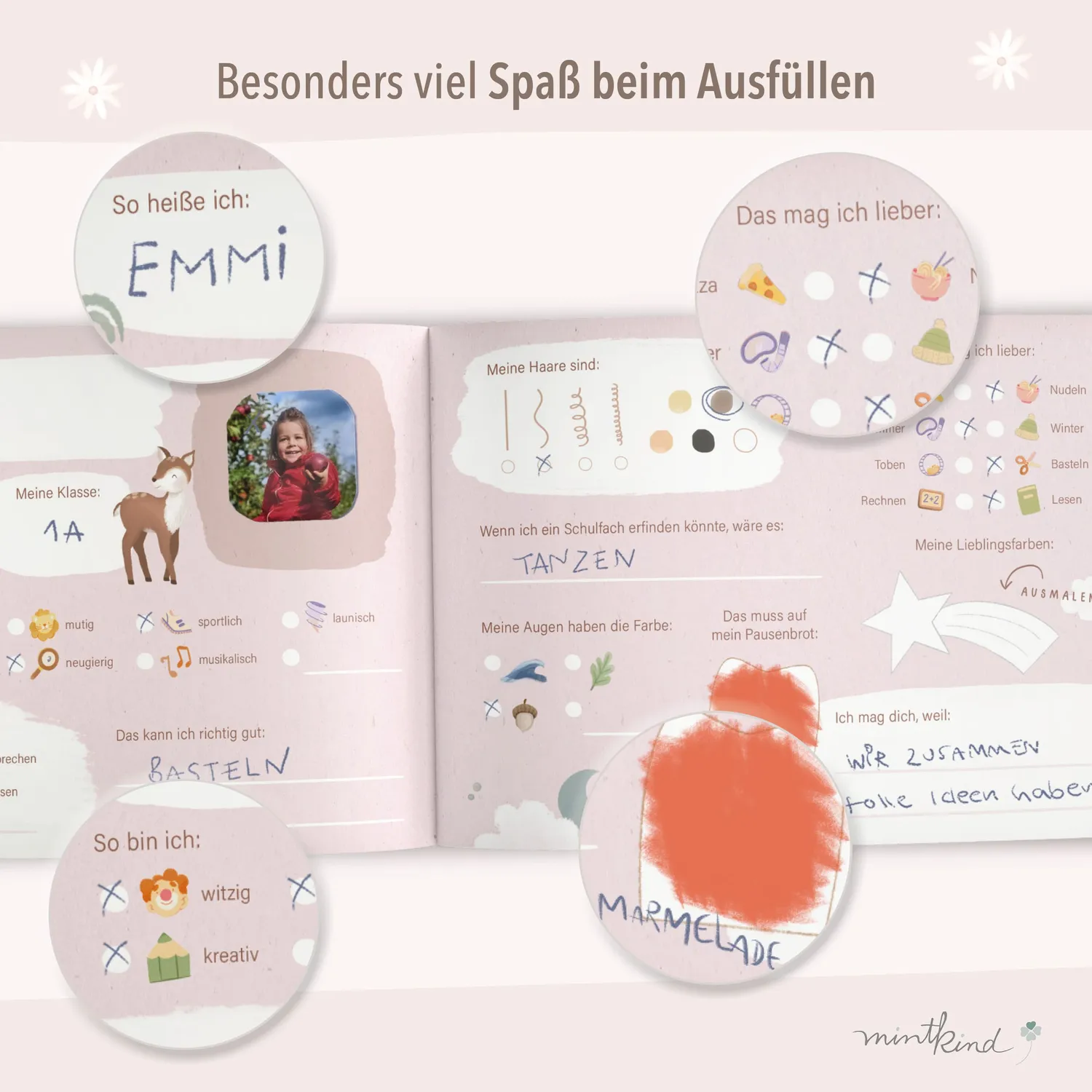 MINTKIND Freundebuch Grundschule Boho Waldtiere 30 Freunde