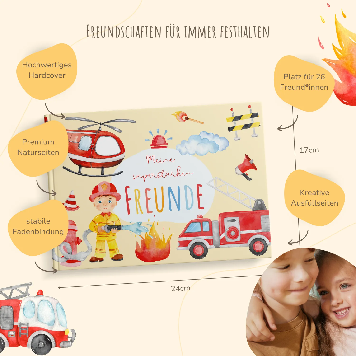 MeinBaby123 Freundebuch Kinder Feuerwehr Hardcover 76 Seiten