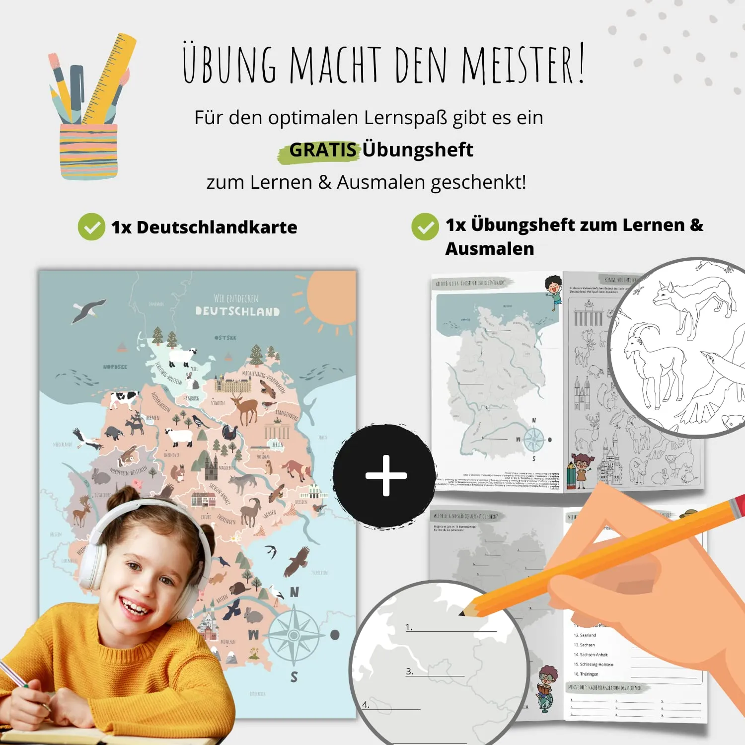 MeinBaby123 Deutschlandkarte Lernposter A2 300g Premiumpapier