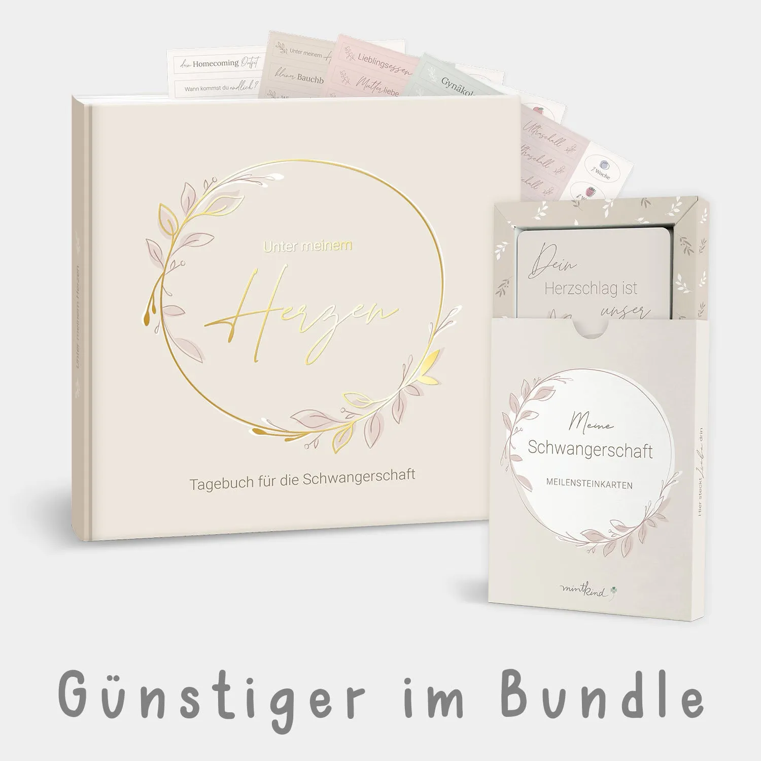 MINTKIND Schwangerschaft Bundle Tagebuch Karten Sticker Set