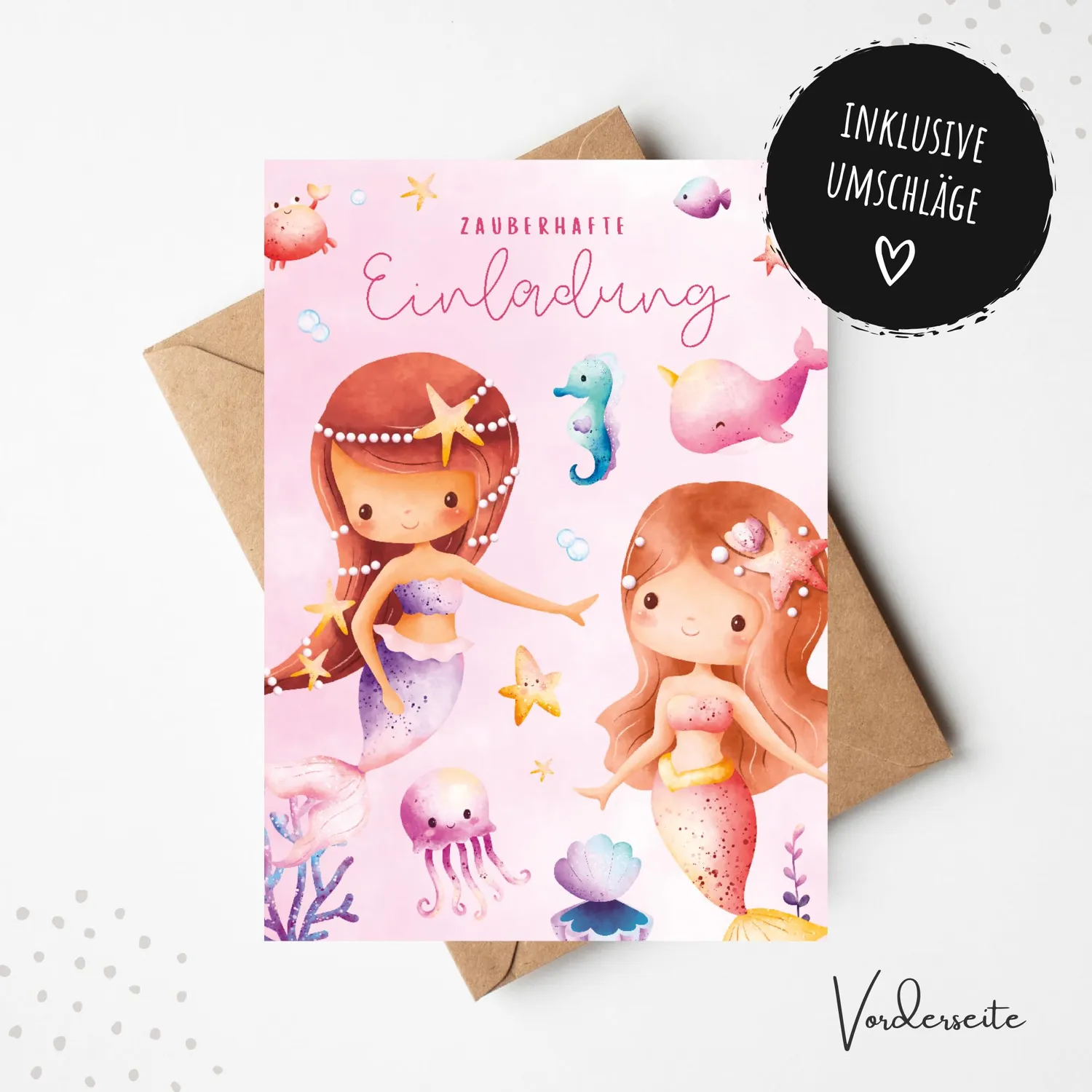 MeinBaby123 Kindergeburtstag Einladungskarten Meerjungfrau 10er Set