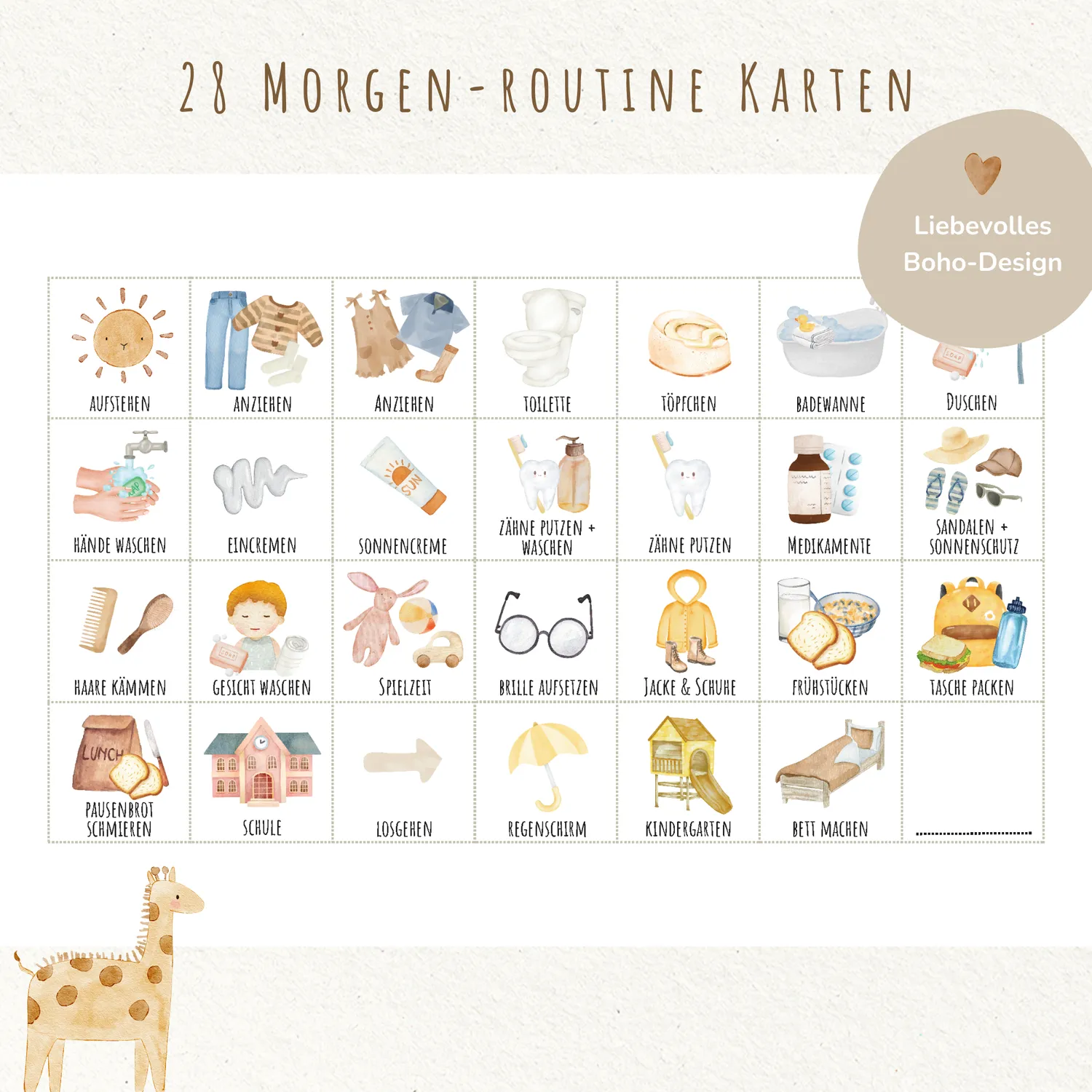MeinBaby123 Boho Blau Morgen- Abendroutine PDF Ausdrucken