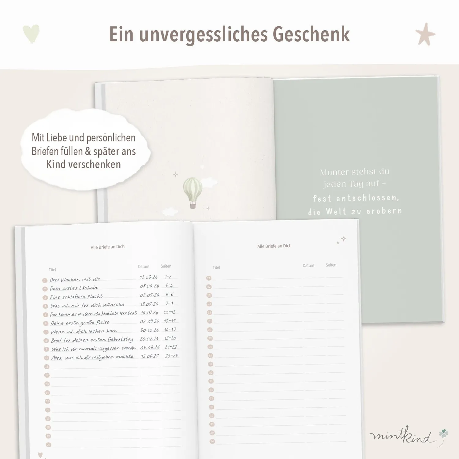MINTKIND Briefe an Dich Briefbuch Beige gebunden 40 Briefe