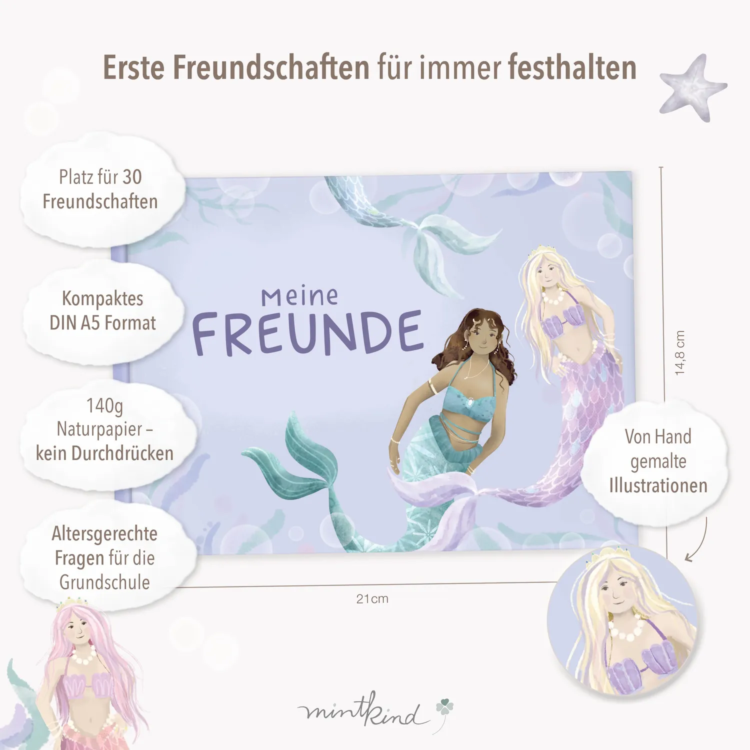 MINTKIND Freundebuch Grundschule Meerjungfrau 30 Freunde