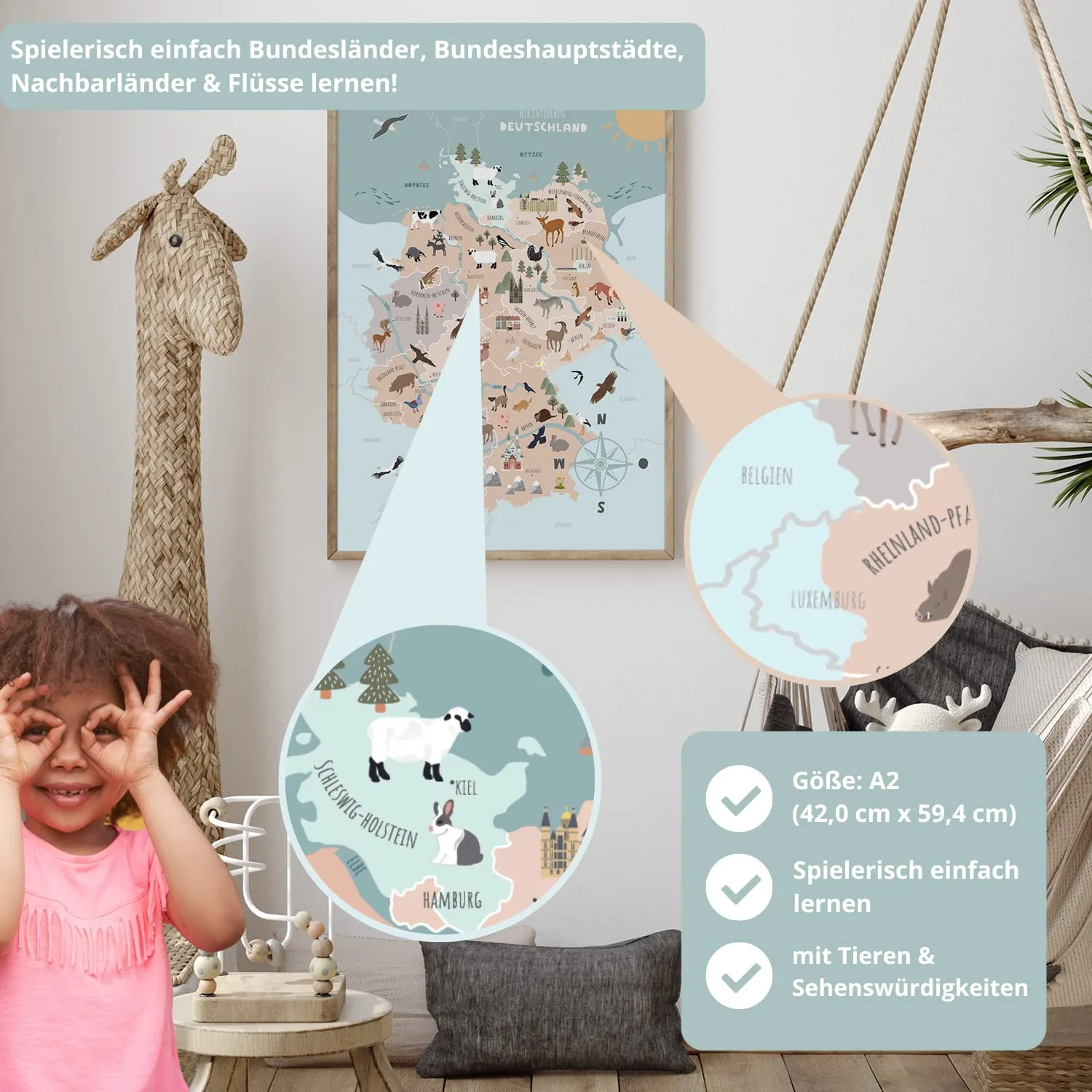 MeinBaby123 Deutschlandkarte Lernposter A2 300g Premiumpapier