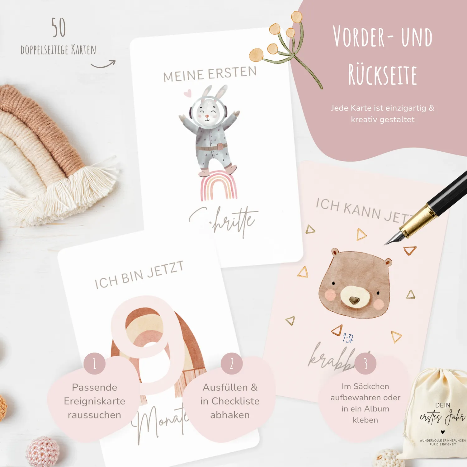 MeinBaby123 Dein erstes Jahr Meilensteinkarten 50er rosa