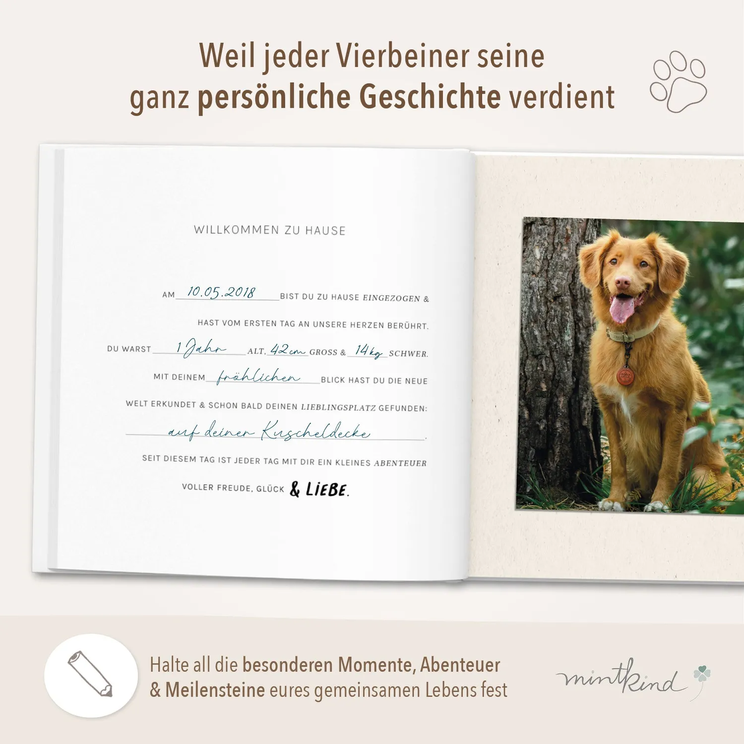 MINTKIND Vier Pfoten Erinnerungsbuch Hund Hardcover