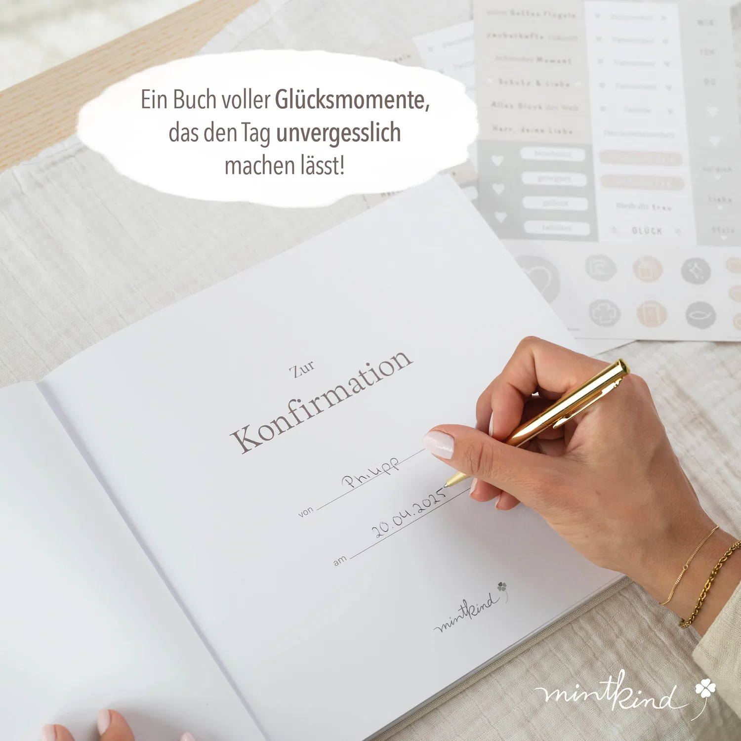 MINTKIND Meine Konfirmation Gästebuch Leinen Beige 72 Seiten