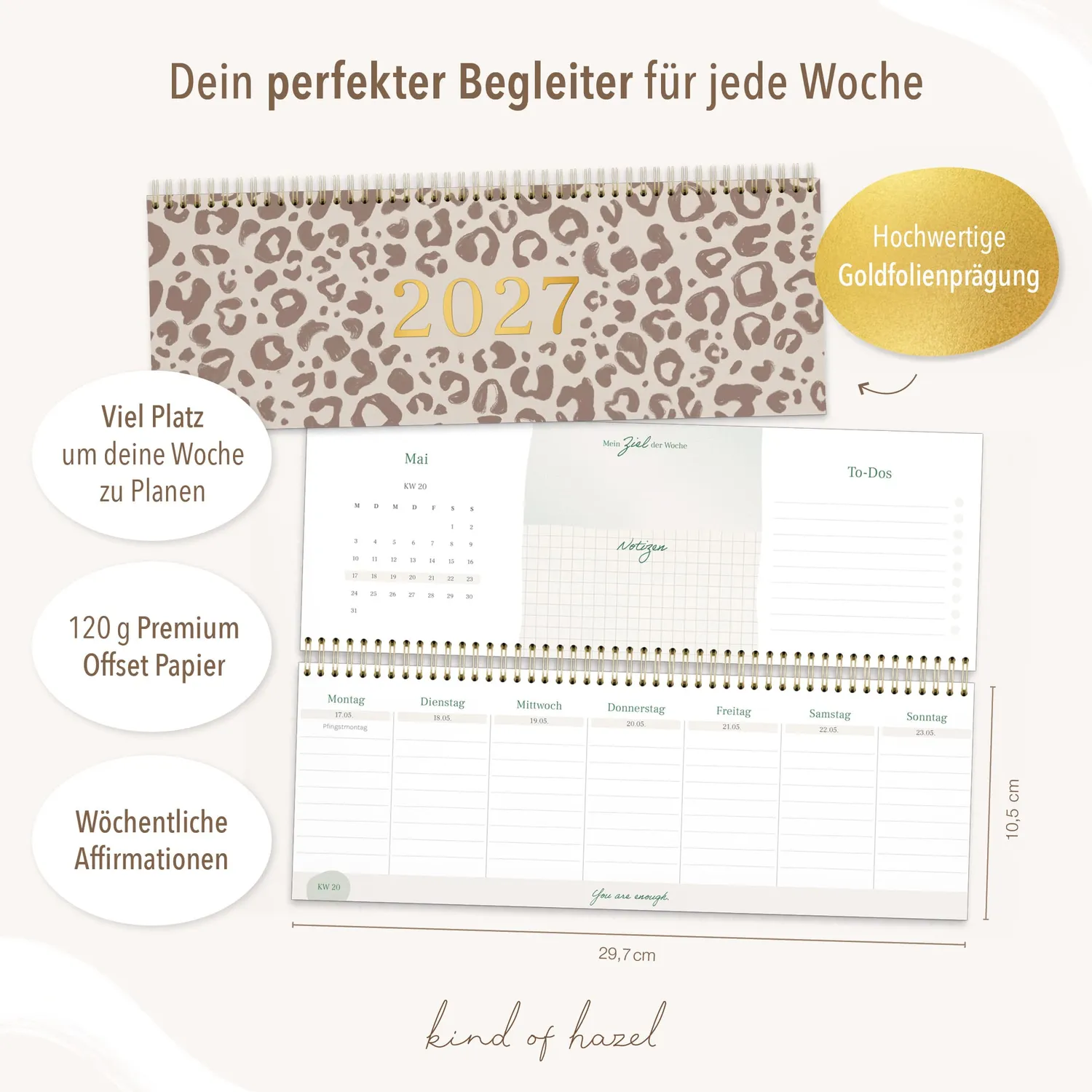 MINTKIND kind of hazel Tischkalender 2027 Leo 52 Wochen