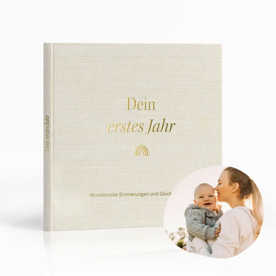 MeinBaby123 Babyalbum Dein erstes Jahr Leinen vergoldet