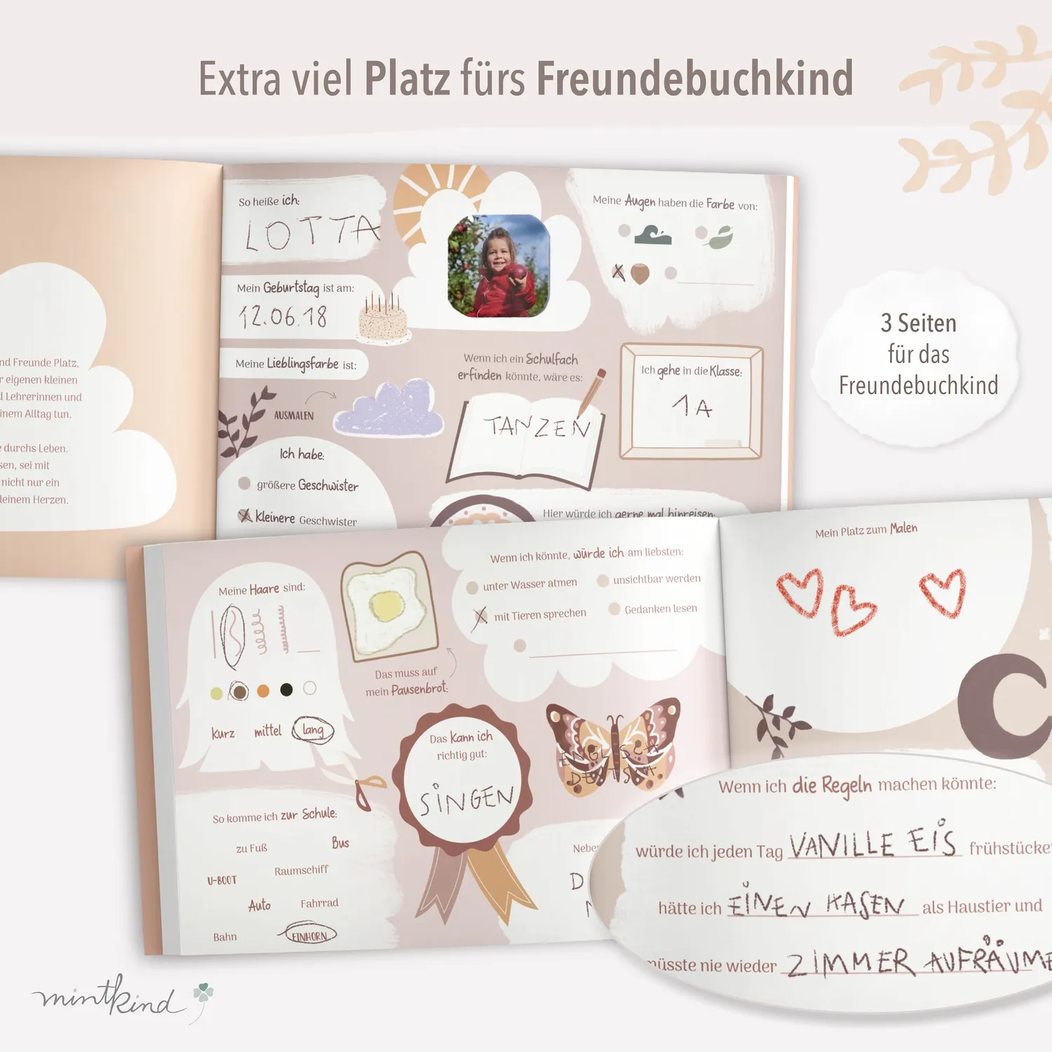 MINTKIND Freundebuch Grundschule Regenbogen Mint 80 Seiten