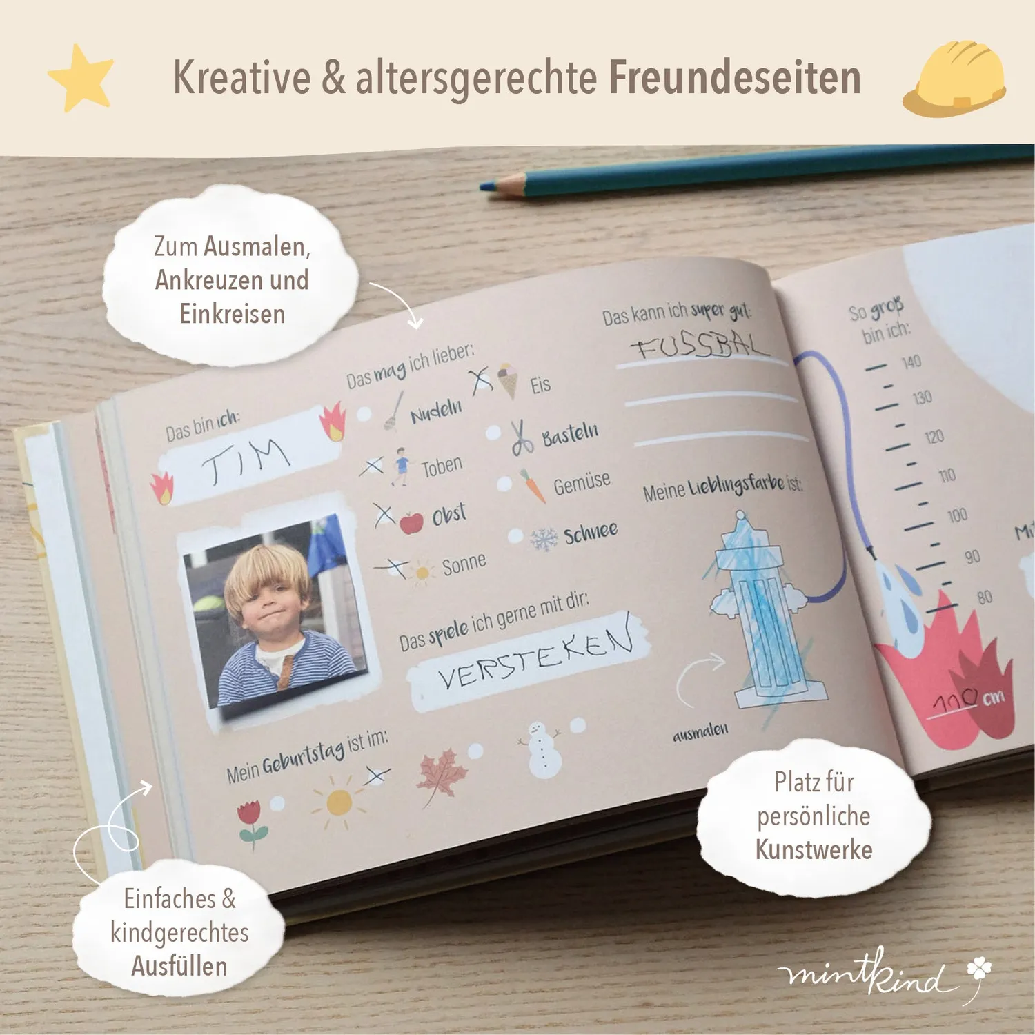 MINTKIND Kindergarten Freundebuch Fahrzeuge Hardcover 24 Freunde