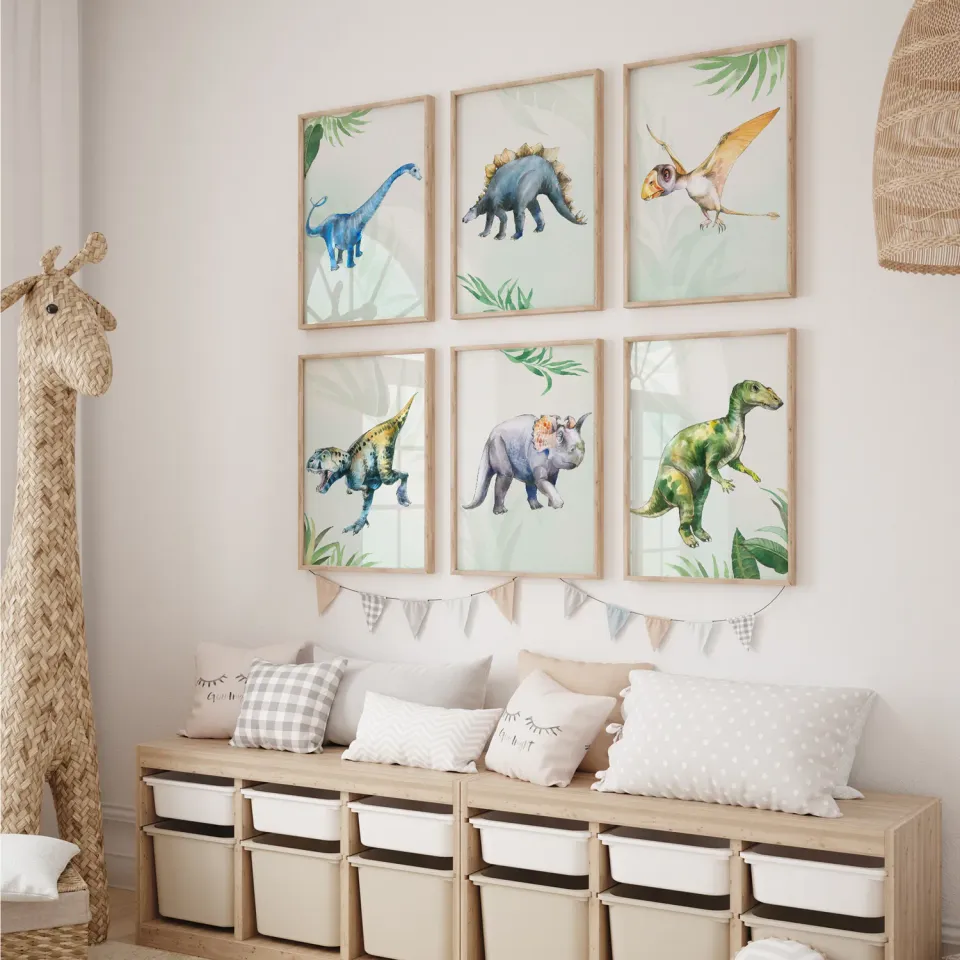 MeinBaby123 Dino Kinderzimmerposter 6er Set A4 matt