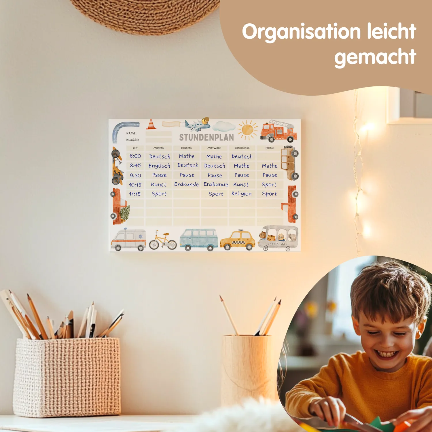 MeinBaby123 Stundenplan Autos PDF zum Ausdrucken A4