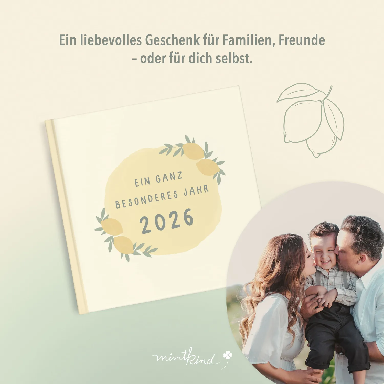MINTKIND Jahrbuch 2026 Erinnerungsbuch Familie Baby Paar