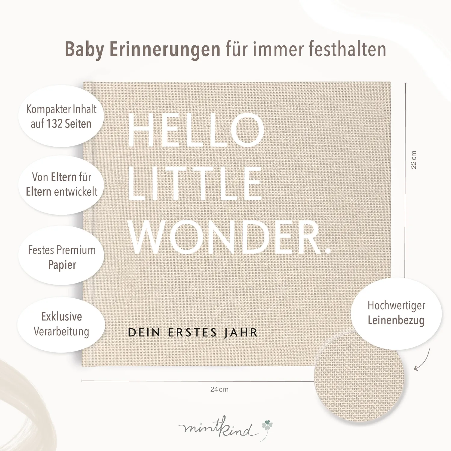 MINTKIND Baby-Tagebuch Leineneinband Beige gebunden 132 Seiten