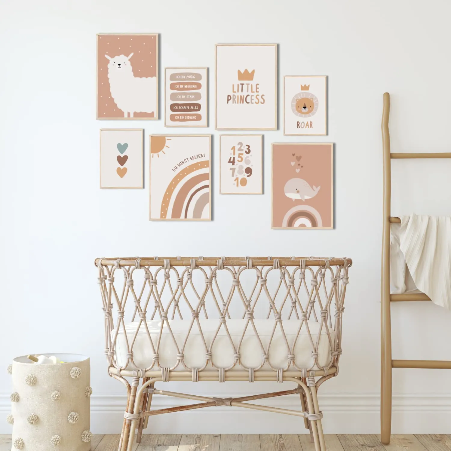 MeinBaby123 Alpaka & Freunde Poster 8er Set A4/A5 Boho