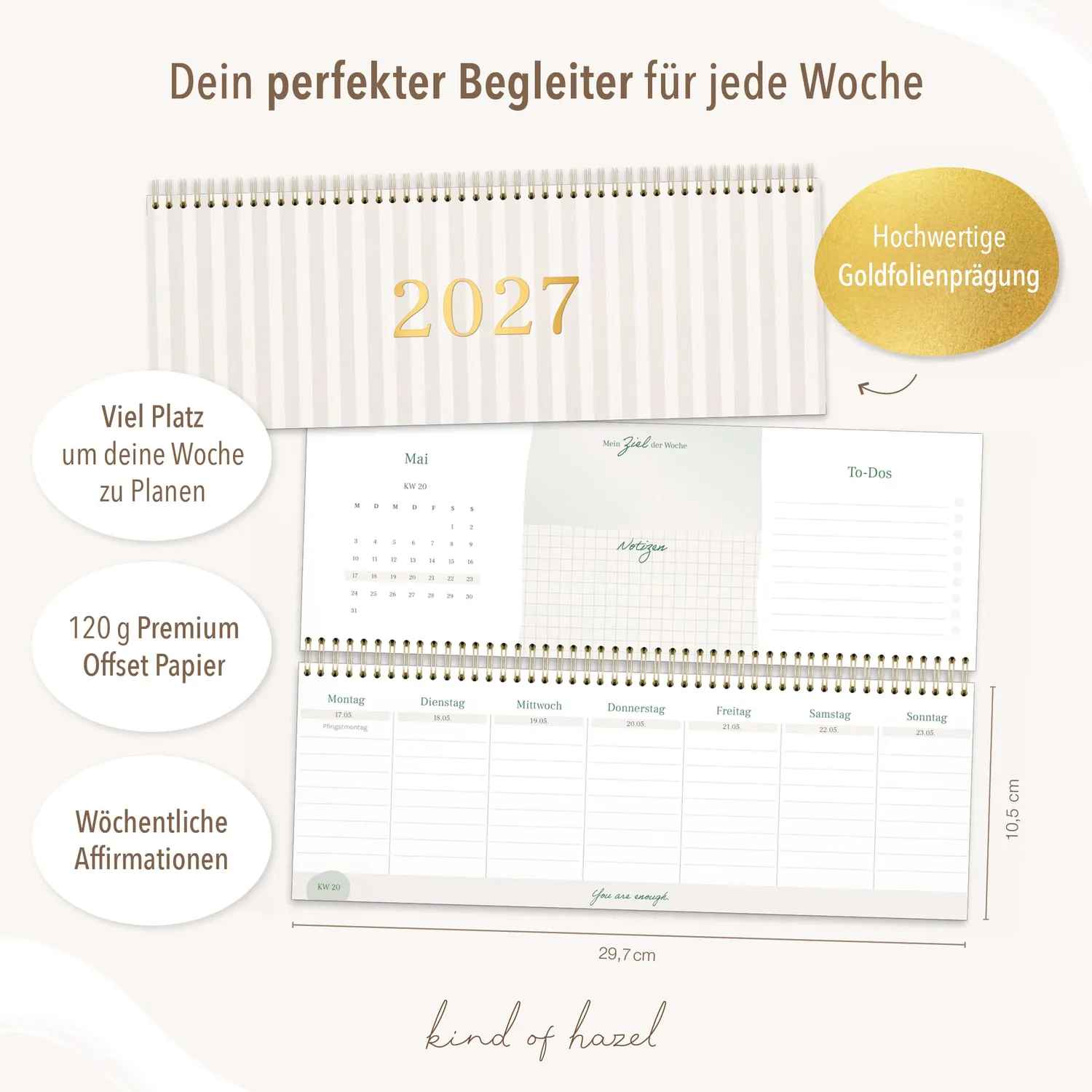 MINTKIND kind of hazel Tischkalender 2027 Leo 52 Wochen