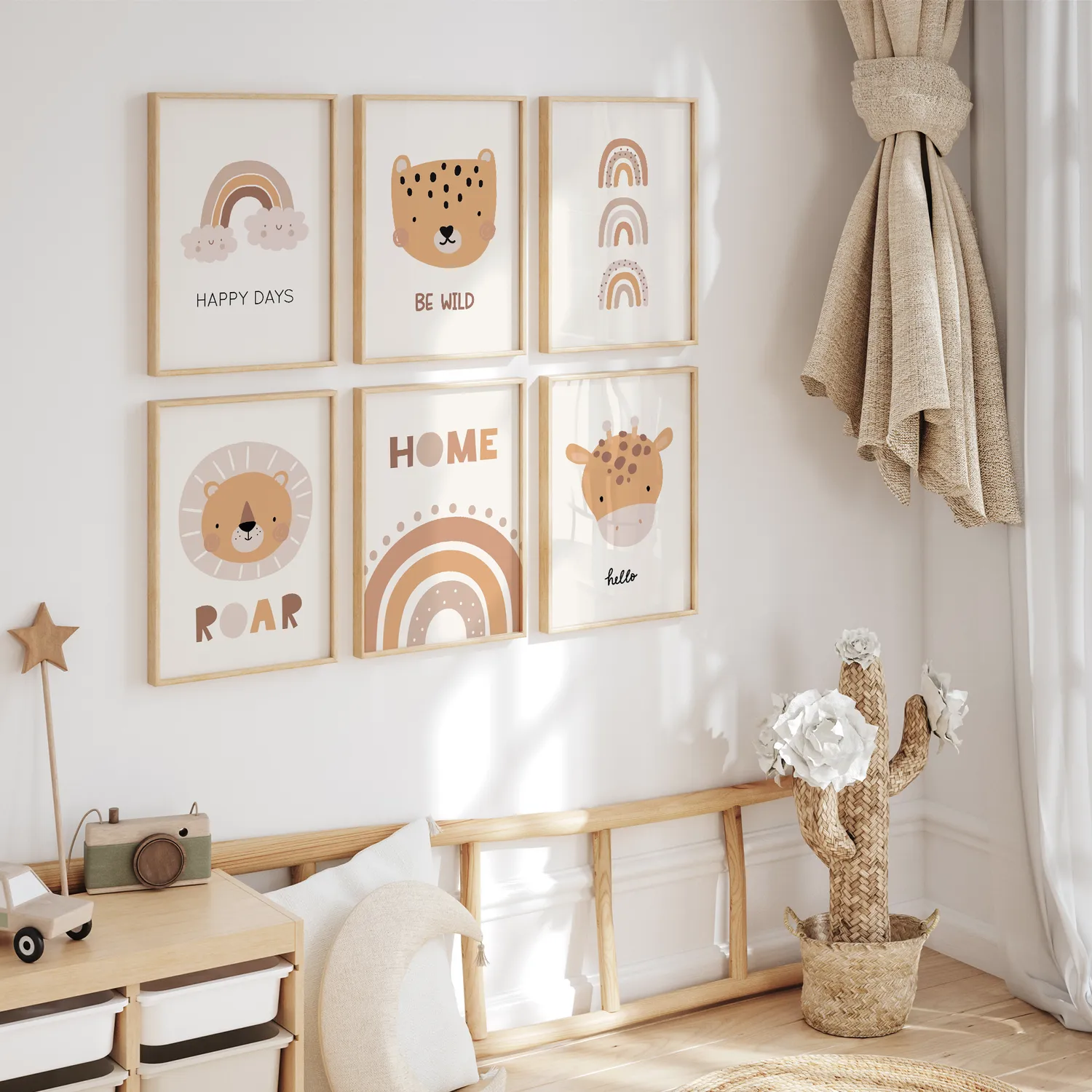 MeinBaby123 Süße Tiere Poster 6er Set A4 Boho
