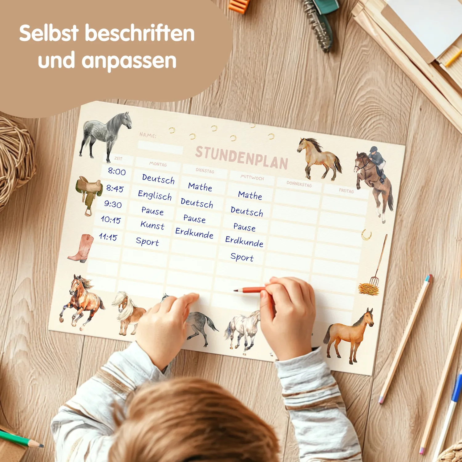 MeinBaby123 Pferde Stundenplan zum Ausdrucken PDF