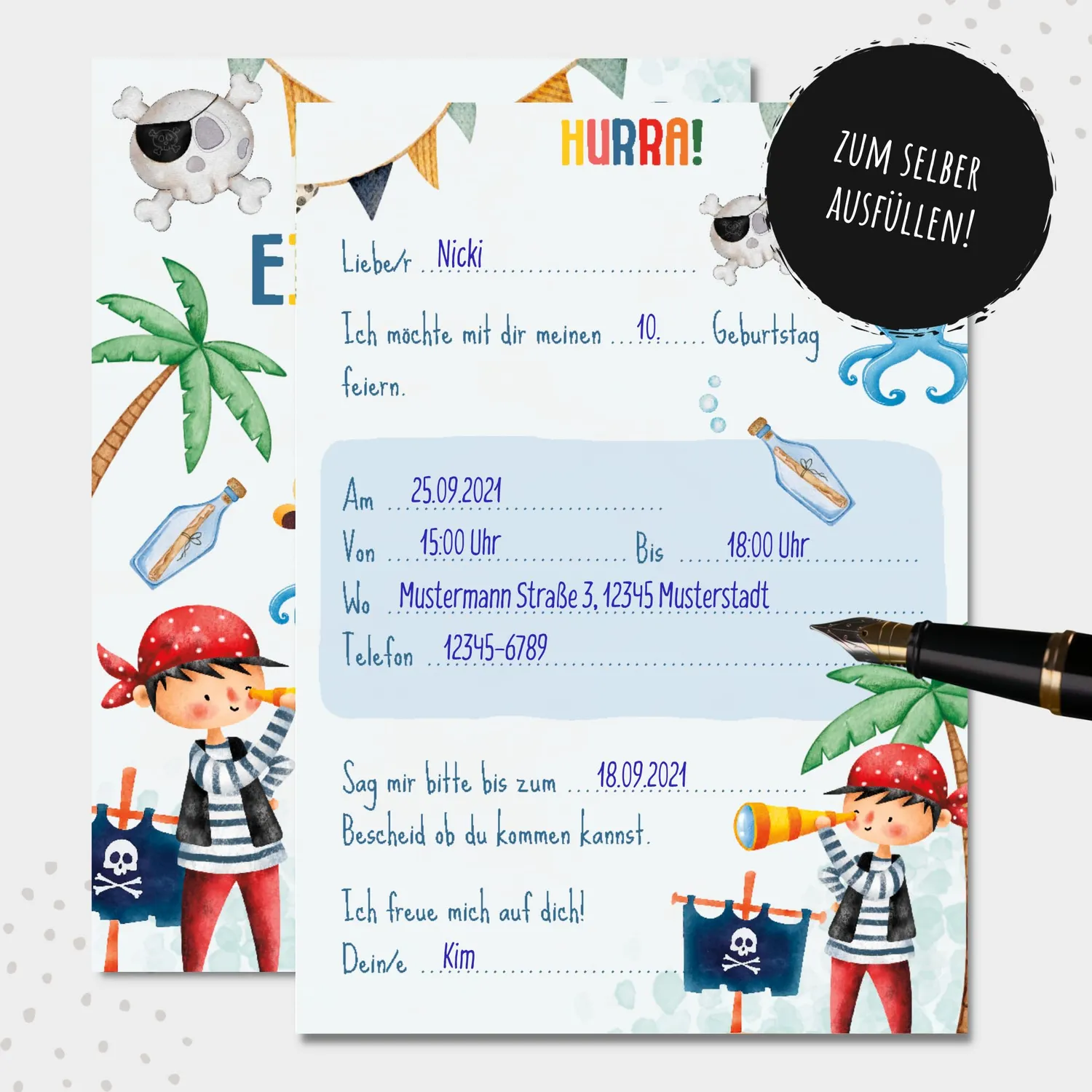 MeinBaby123 Einladungskarten Kindergeburtstag Piraten 10er